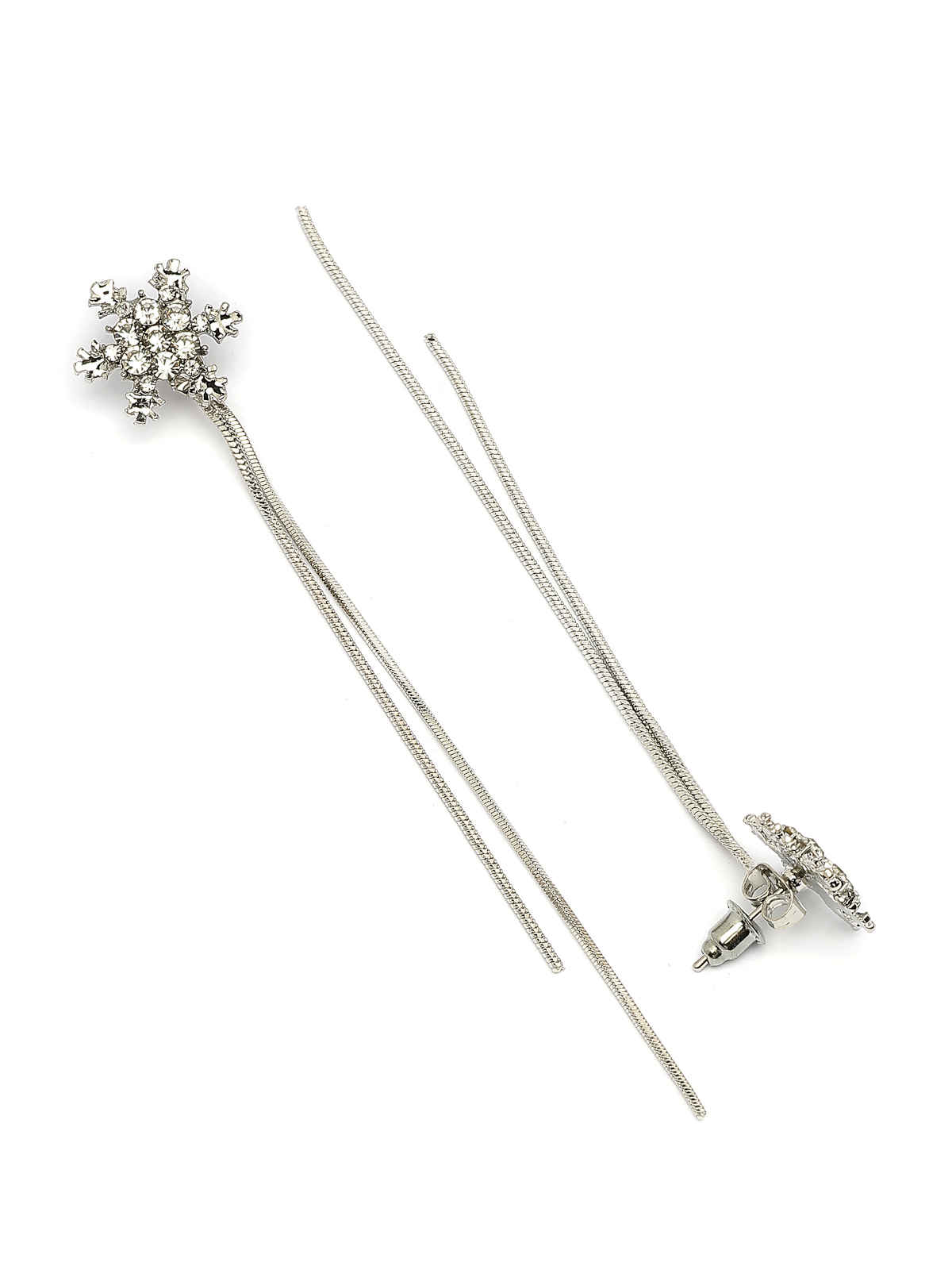 Scintillare By Sukkhi Floral Shiny Crystal Diamond Long Silver Dangle Earrings For Women | E107239