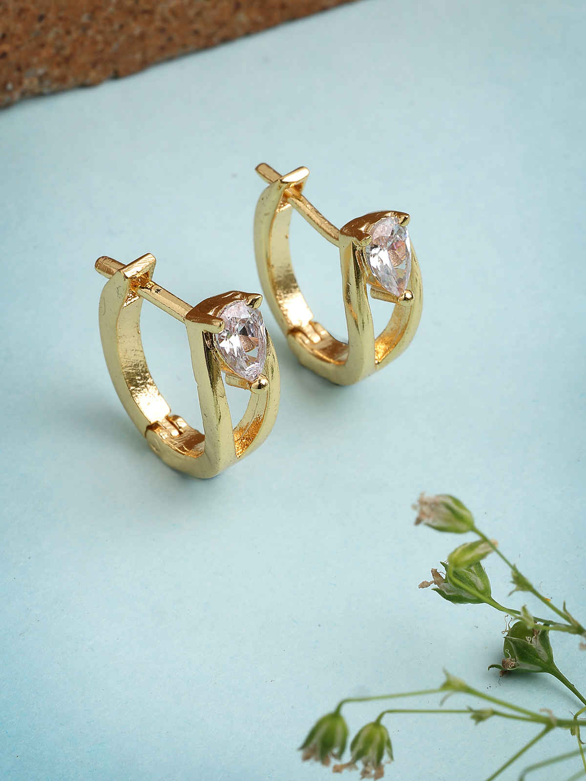 Scintillare By Sukkhi Gold Plated Austrian Cubic Zirconia Stone Clip On Hoop Earrings For Women