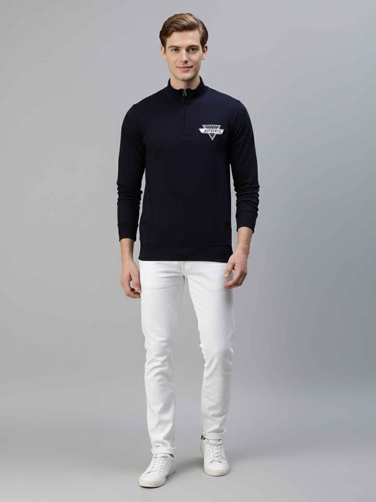Onn Men's Classic Hi-Neck Half Zip Sweatshirt | Navy - L