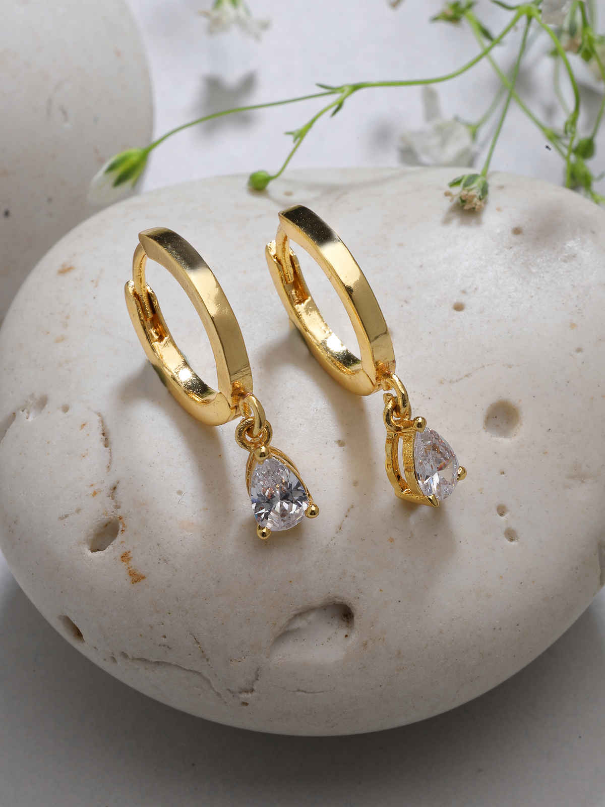 Scintillare By Sukkhi Solitaire Diamond Clip On Austrian Zirconium Drop Hoop Earrings For Women