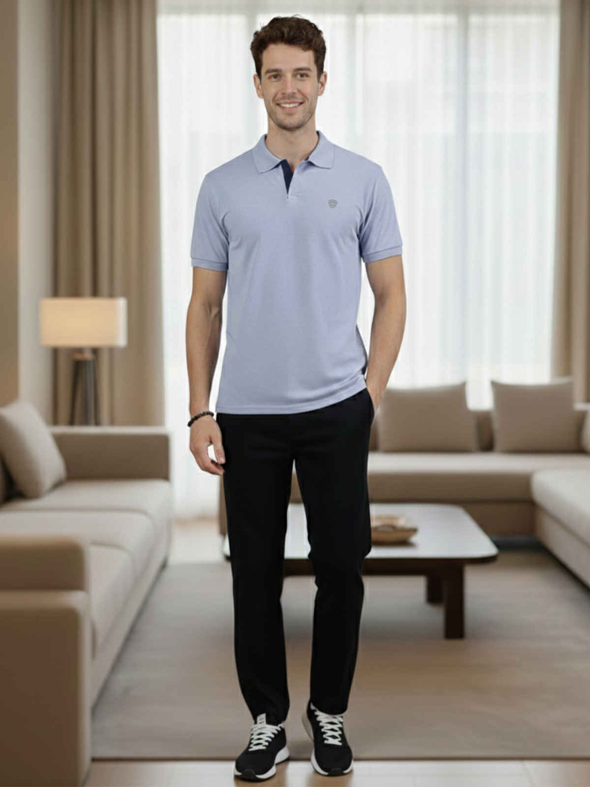 Lux Cozi Men's Cotton Polo T-Shirt, Oxford Blue, L