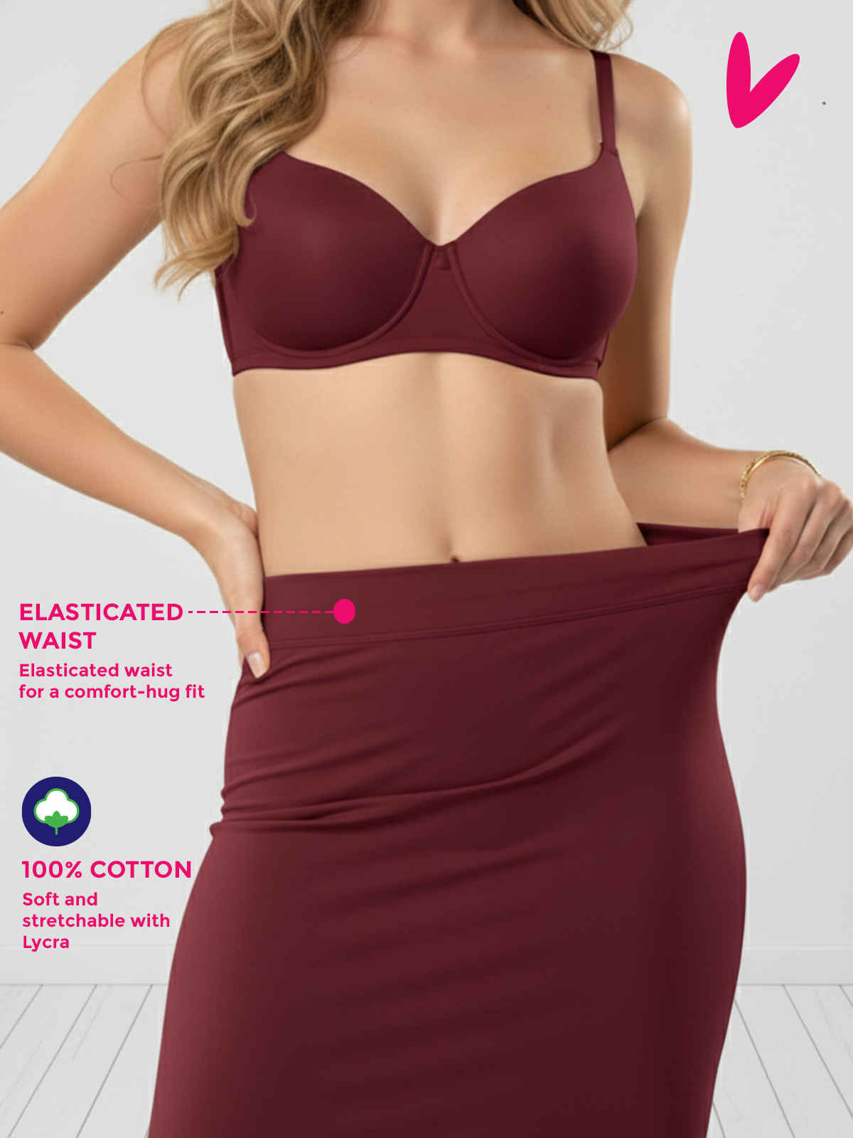 PYNK by Lux Cozi Women's Saree Shapewear | Flaunt Your Curves with Confidence | Maroon | Free Size