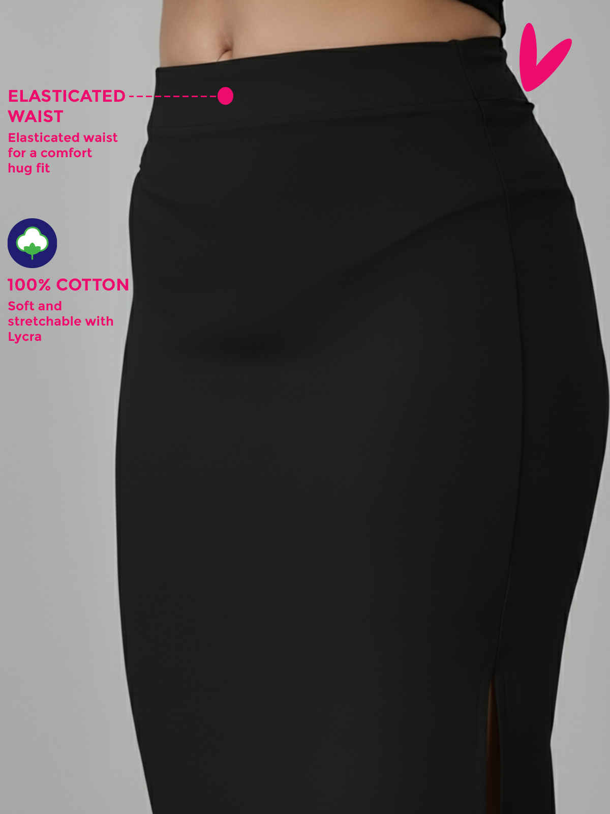 PYNK by Lux Cozi Women's Saree Shapewear | Flaunt Your Curves with Confidence | Black | Free Size