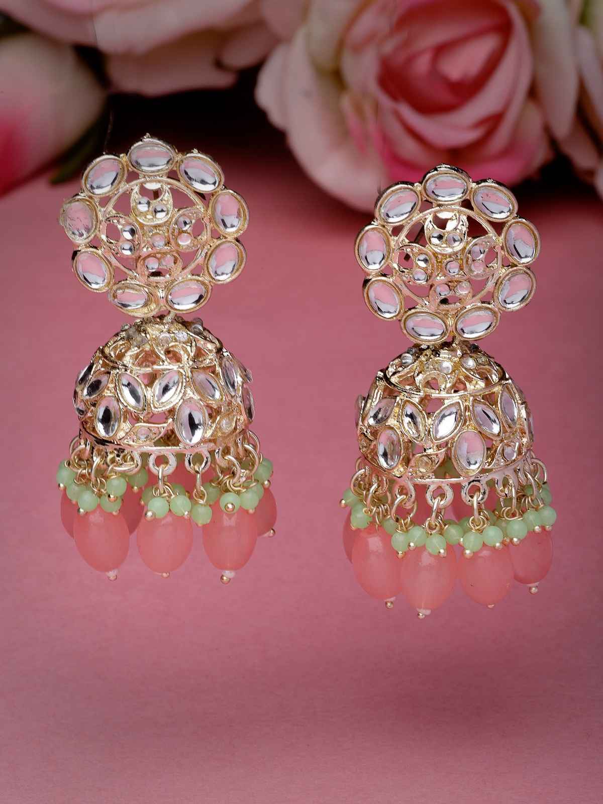 Studio Sukkhi Elegant Gold Plated With Kundan Pink Jhumka/Jhumki Earrings for Women