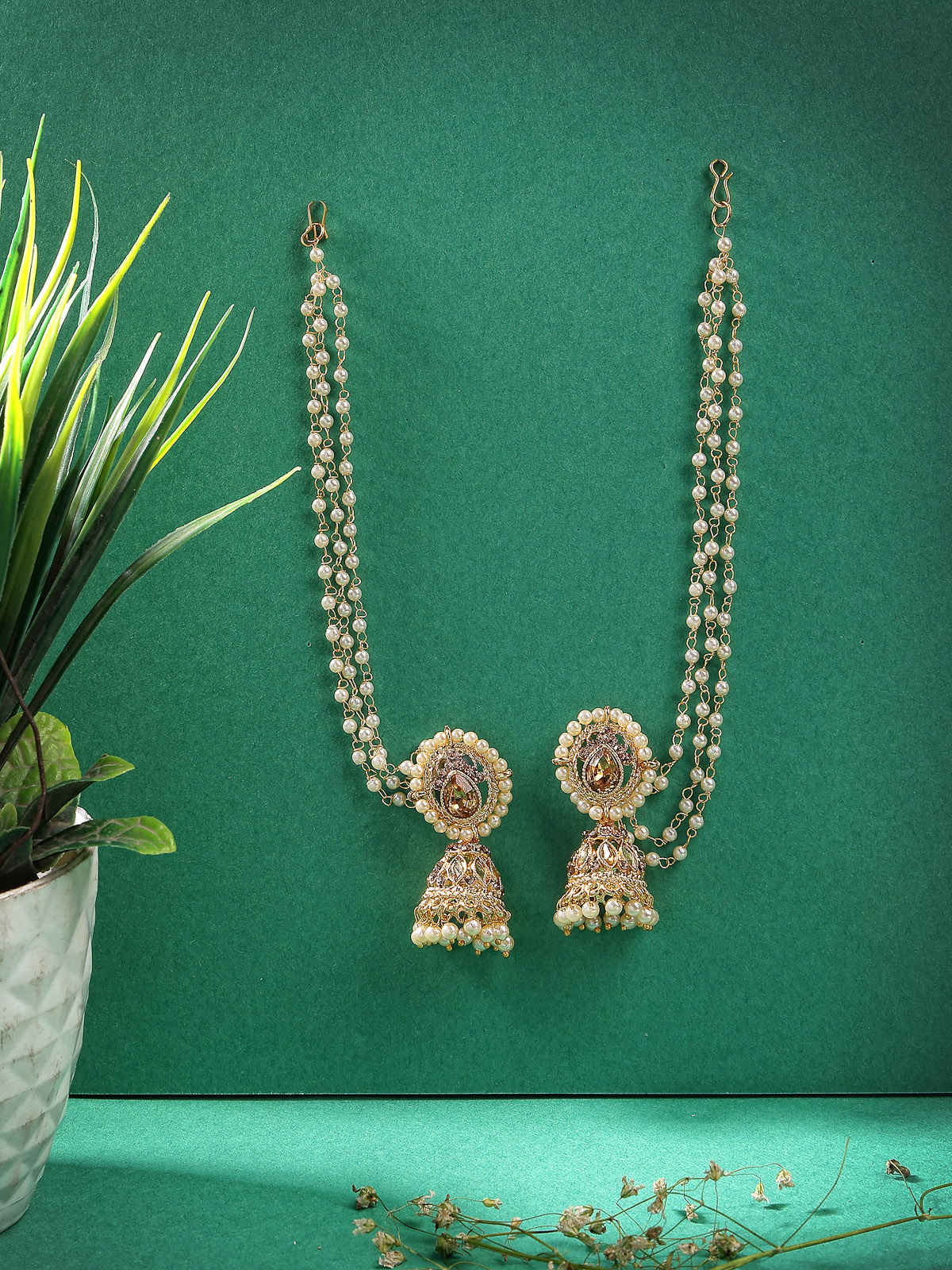 Sukkhi Gold Plated with Kundan Long Earchain with Jhumka/Jhumki Earring for Women | E107335