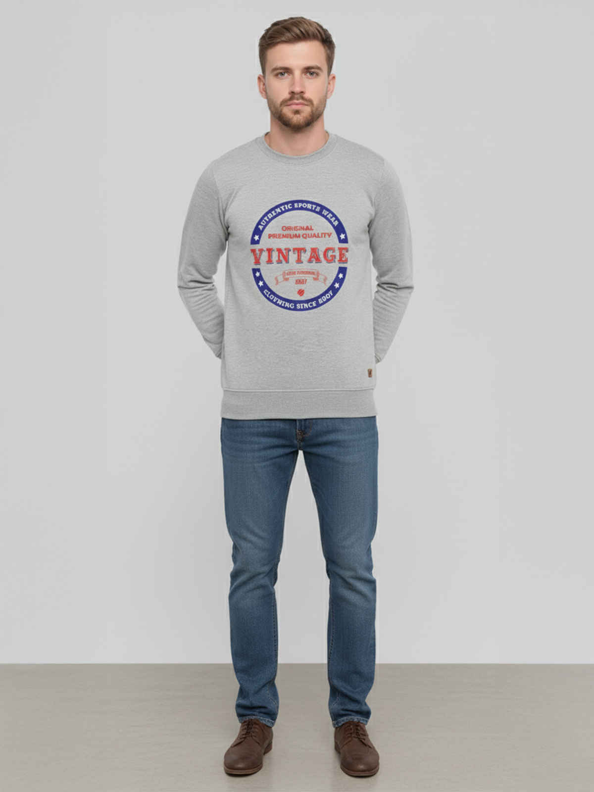 Onn Men's Ultra-Soft Printed Sweatshirt | Grey Melange - XL