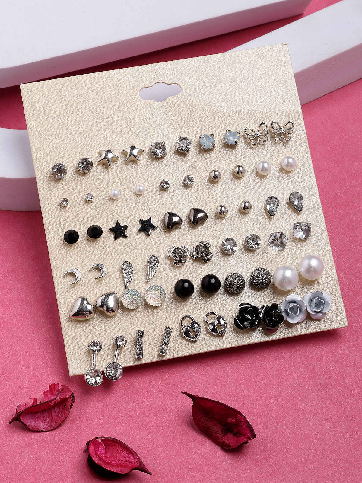 Scintillare By Sukkhi Multi Stylish Rhodium Plated Crystal & Pearls Studs Combo Earrings For Women