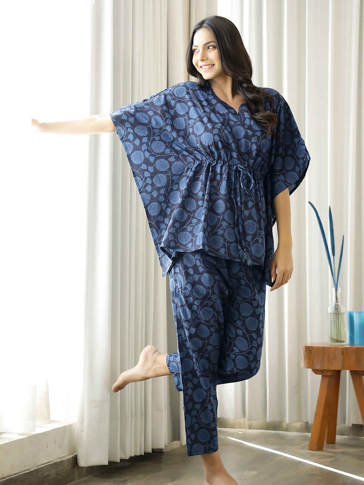 Sanskrutihomes Women's Pure Cotton Night suits | SE-KFP-10 | Navy Blue - XL