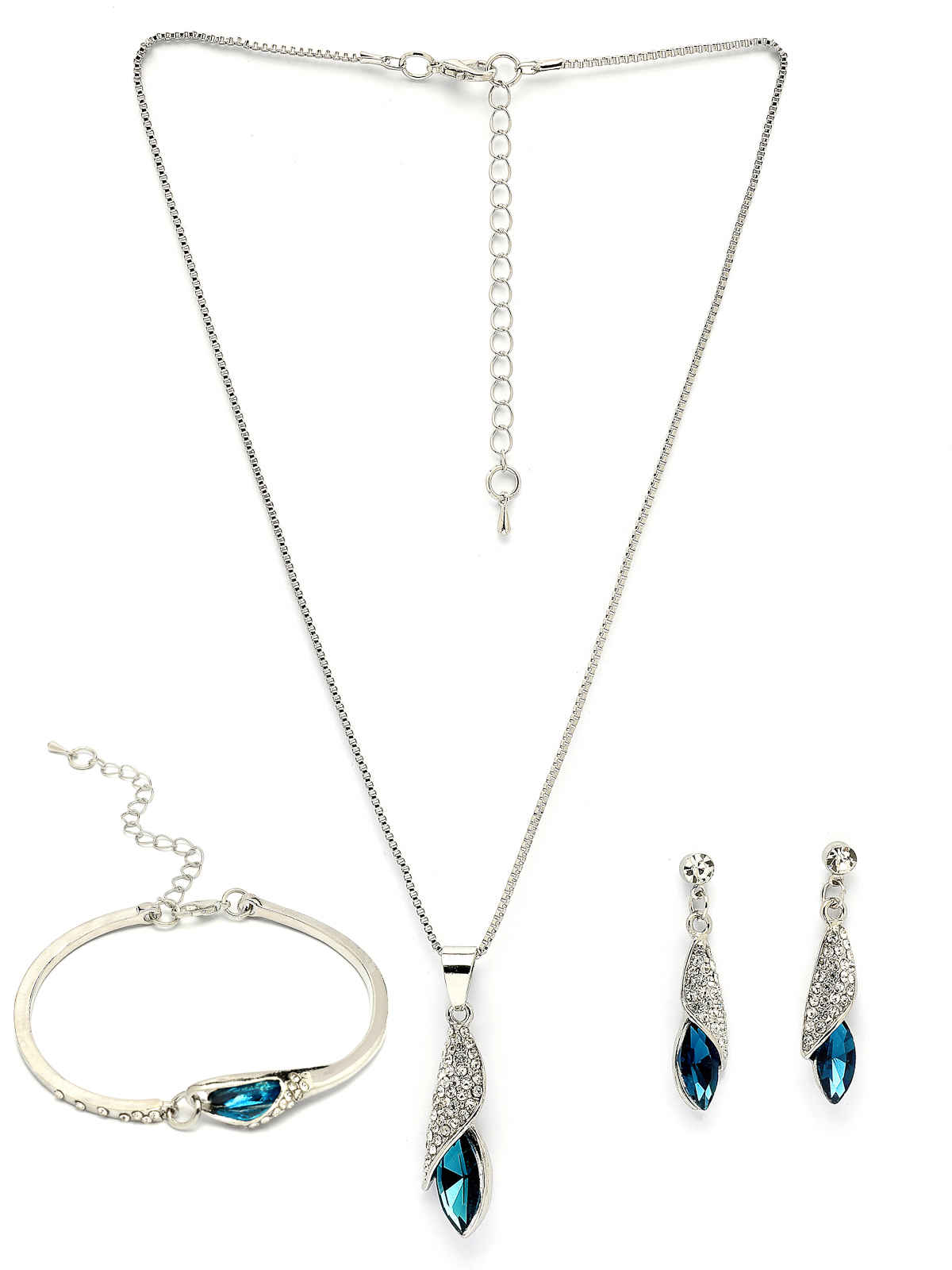 Scintillare By Sukkhi Rhodium Plated Pendant with Dangle Earring Bracelet Combo Jewellery For Women