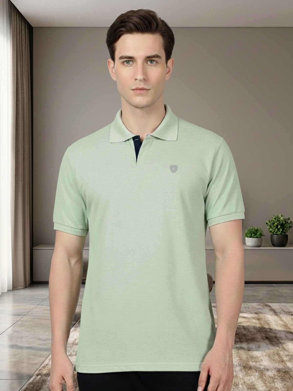 Lux Cozi Men's Solid Cotton Polo T-shirt | Mint Green - M