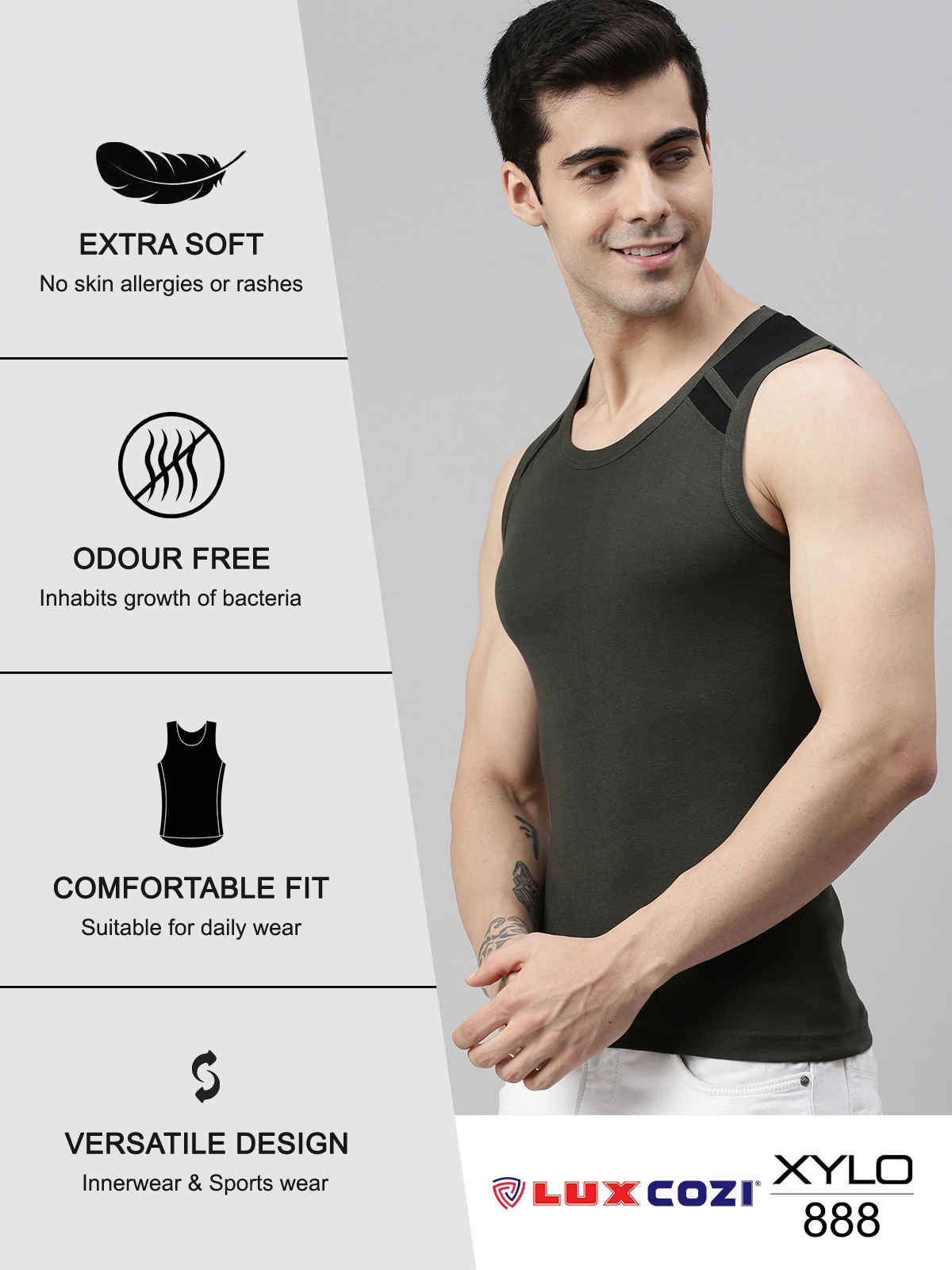 Lux Cozi Men's Colour Cotton Gym Vest | Assorted | 100 - Pack of 3