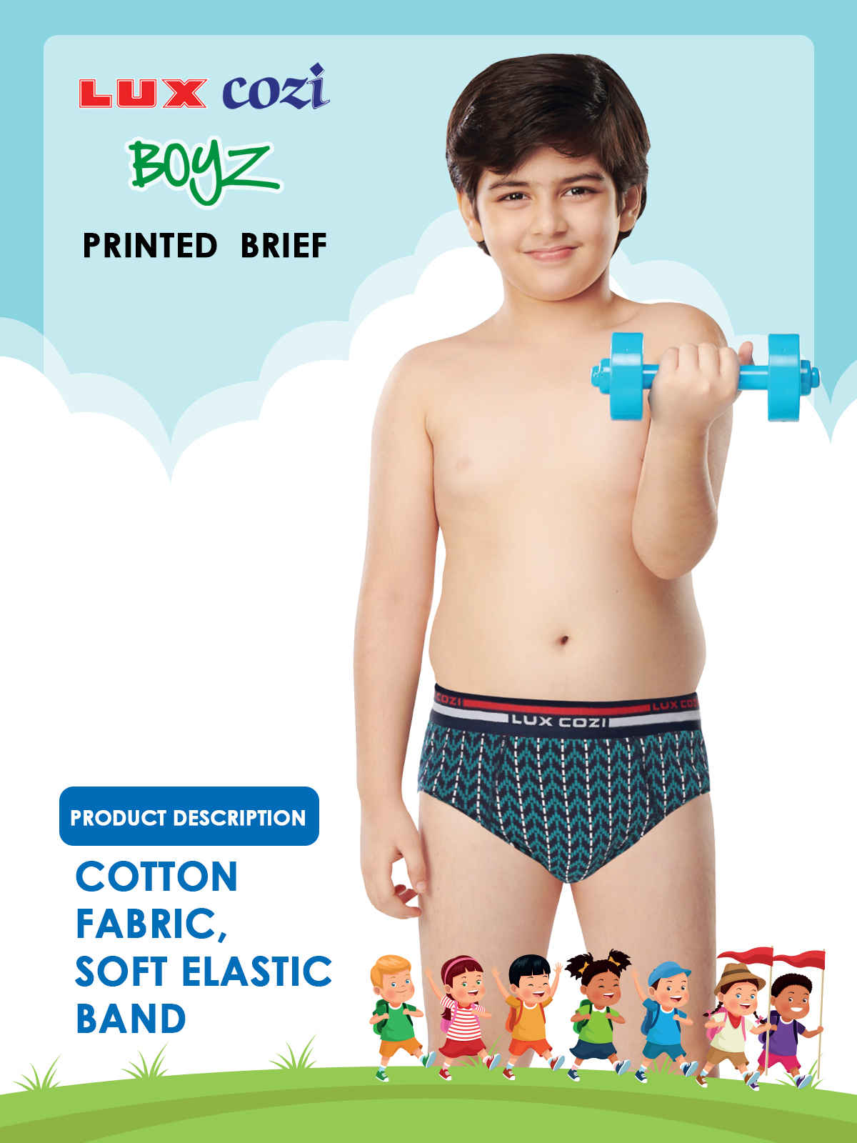 Lux Cozi Boy's Ultra Soft Outer Elastic Printed Briefs | Assorted - 75 cm