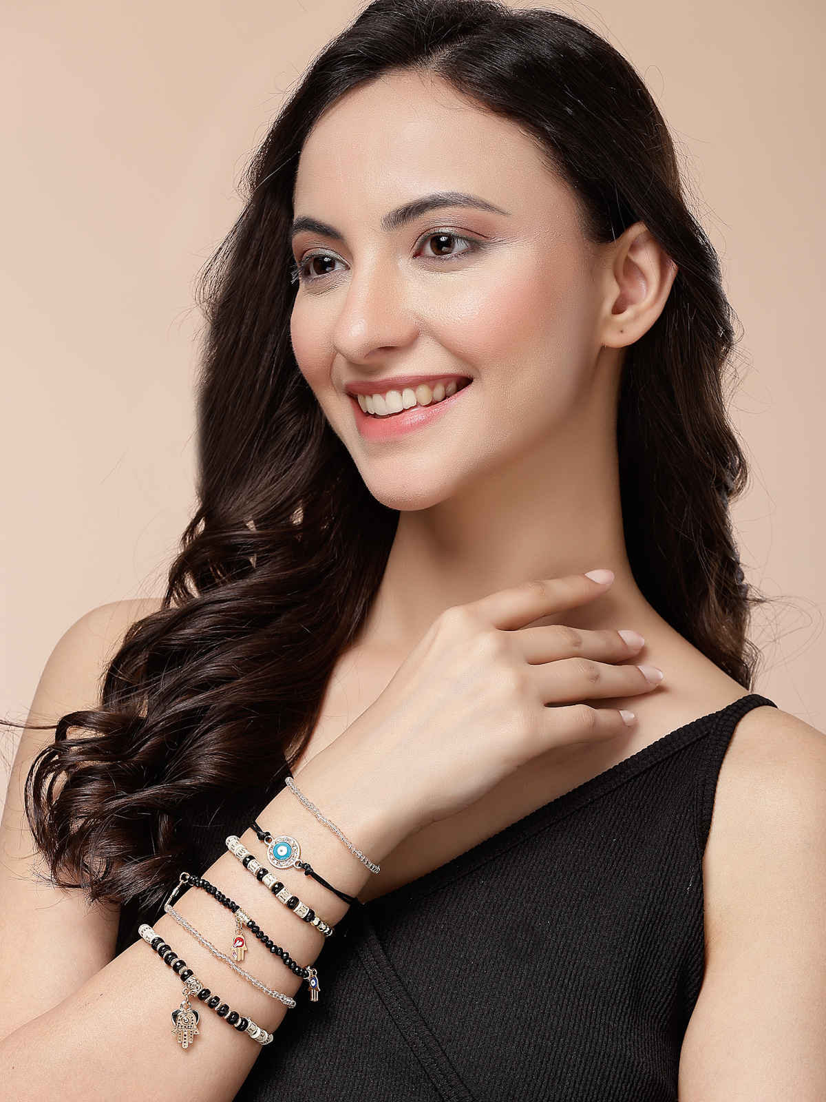 Scintillare By Sukkhi Evil Eye Lucky Protection Bracelet Crystal Charm Beaded Bracelet For Women