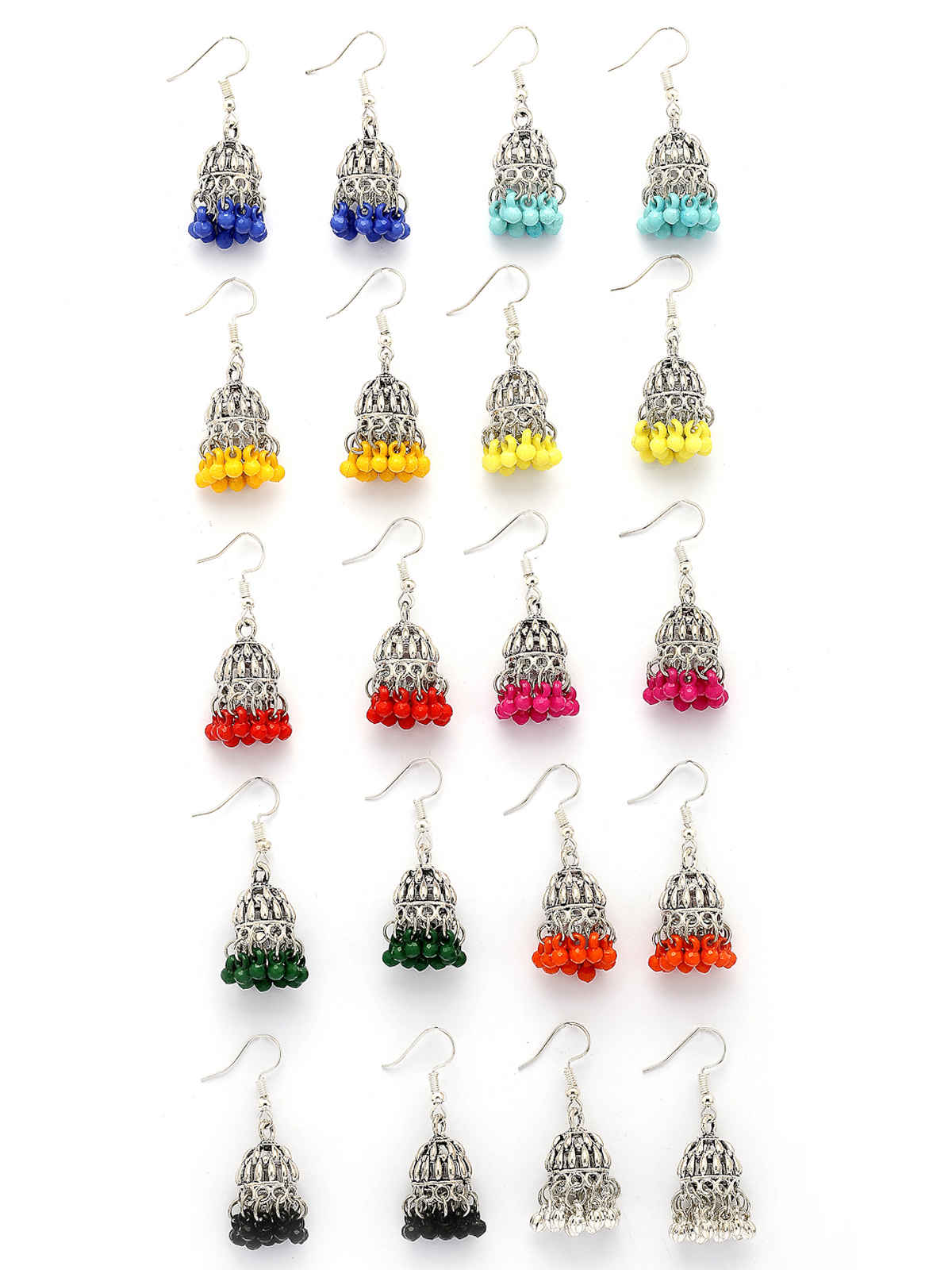 Sukkhi Oxidised Silver Plated Multicolor Beaded Mini Jhumka/Jhumki Earring Combo | CBE107305
