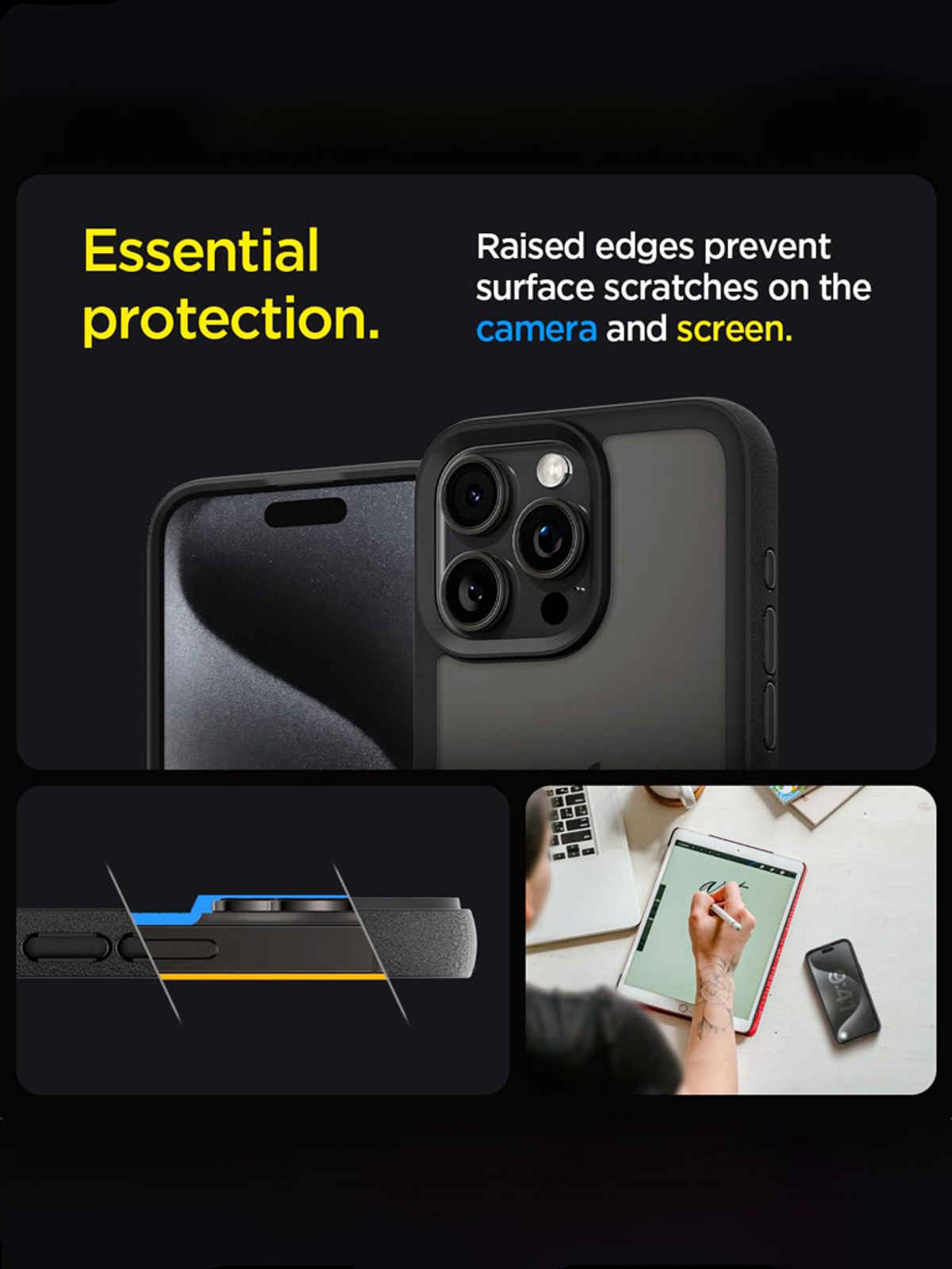 Spigen Essential Sand Crystal Back Cover Case for iPhone 15 Pro Max(TPU +Poly Carbonate|Matte Black)