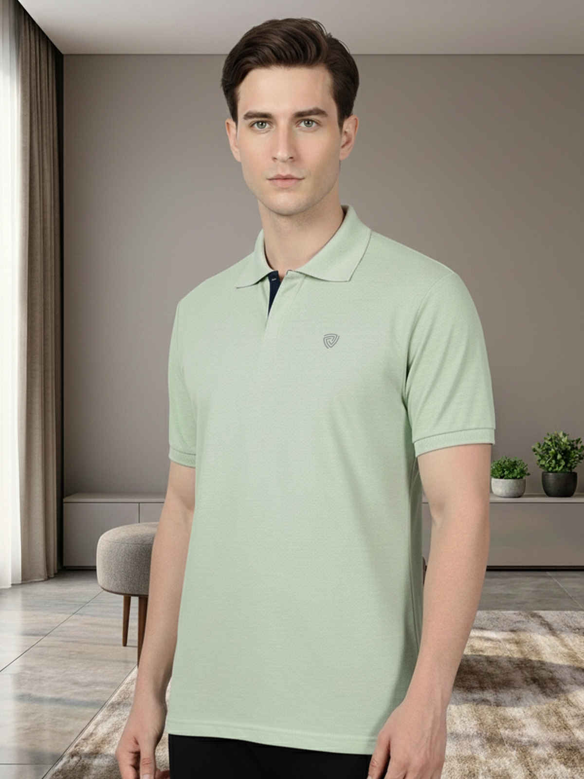 Lux Cozi Men's Solid Cotton Polo T-shirt | Mint Green - M