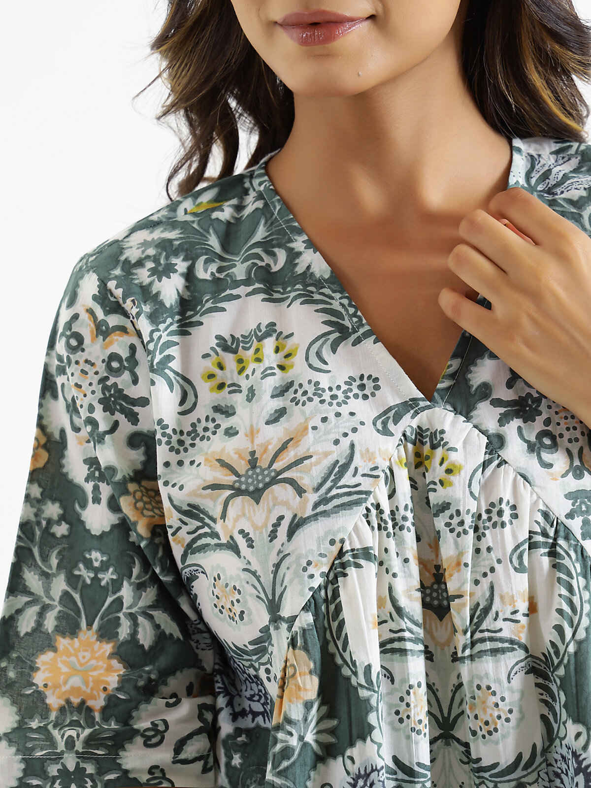 Sanskrutihomes Printed Pure Cotton Night Suit | Green - L