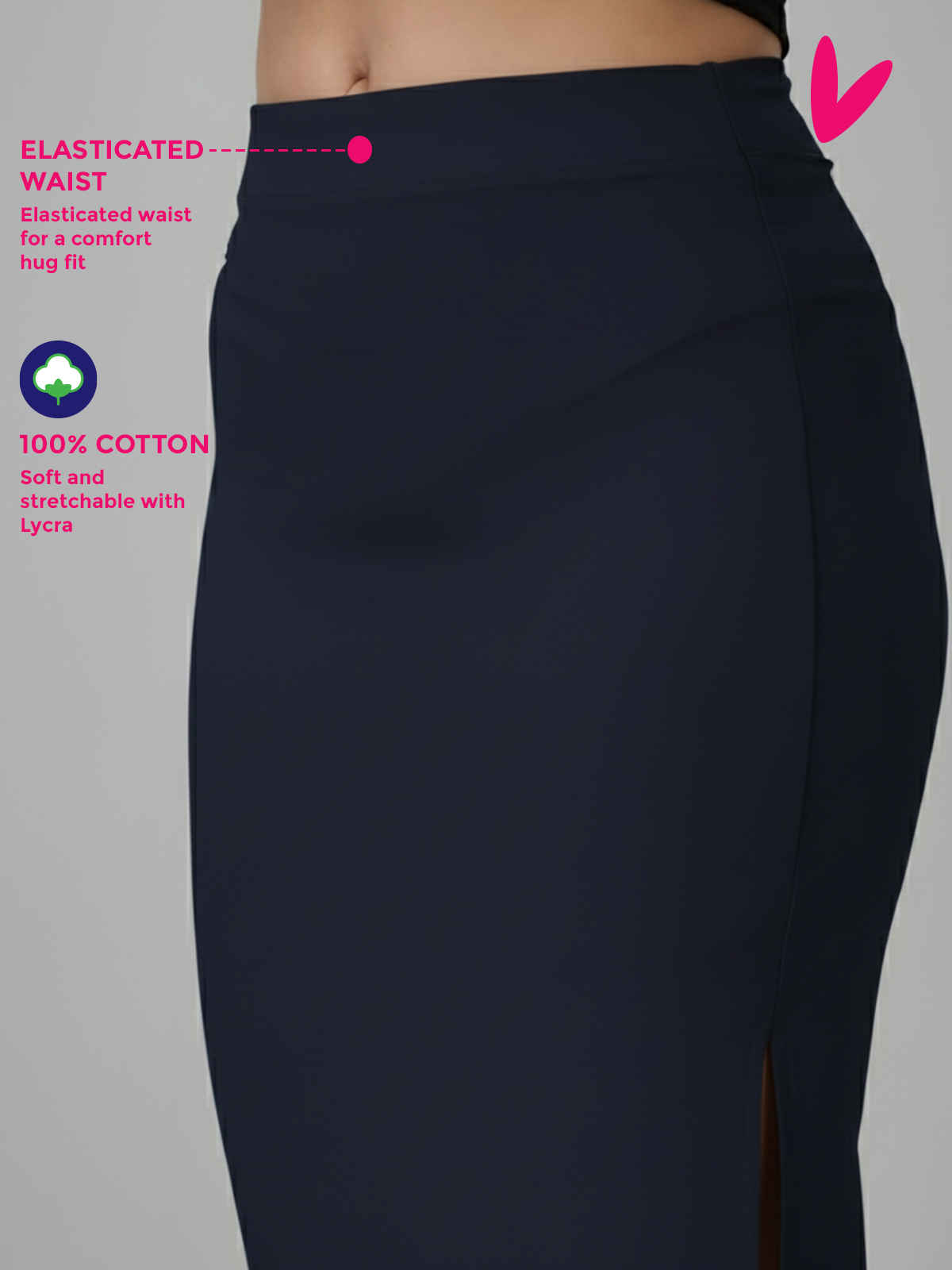 PYNK by Lux Cozi Women's Saree Shapewear | Flaunt Your Curves with Confidence | Navy Blue|Free Size