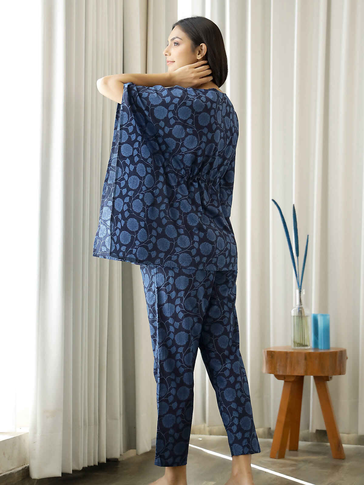 Sanskrutihomes Women's Pure Cotton Night suits | SE-KFP-10 | Navy Blue - XL