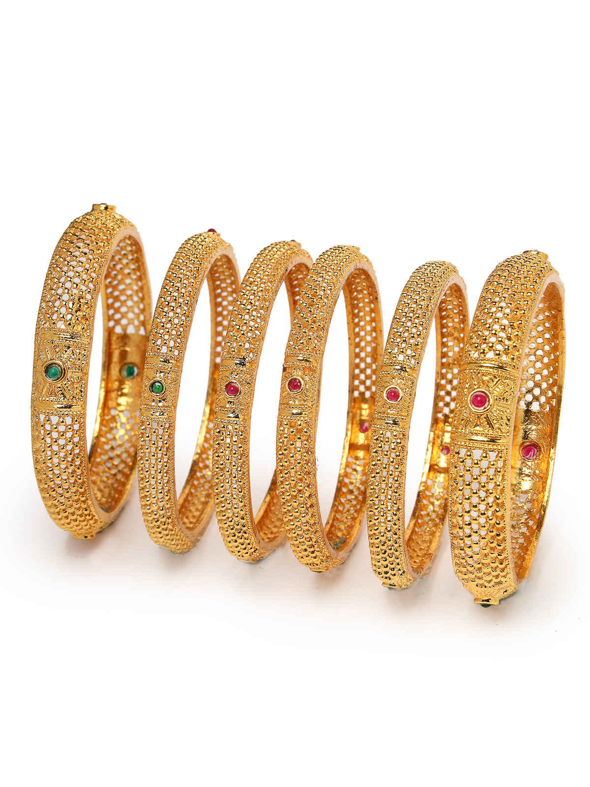 Sukkhi Bridal Stylish Gold Plated Red & Green Bracelet Bangle Set Jewellery for Women 2.6 | B105889