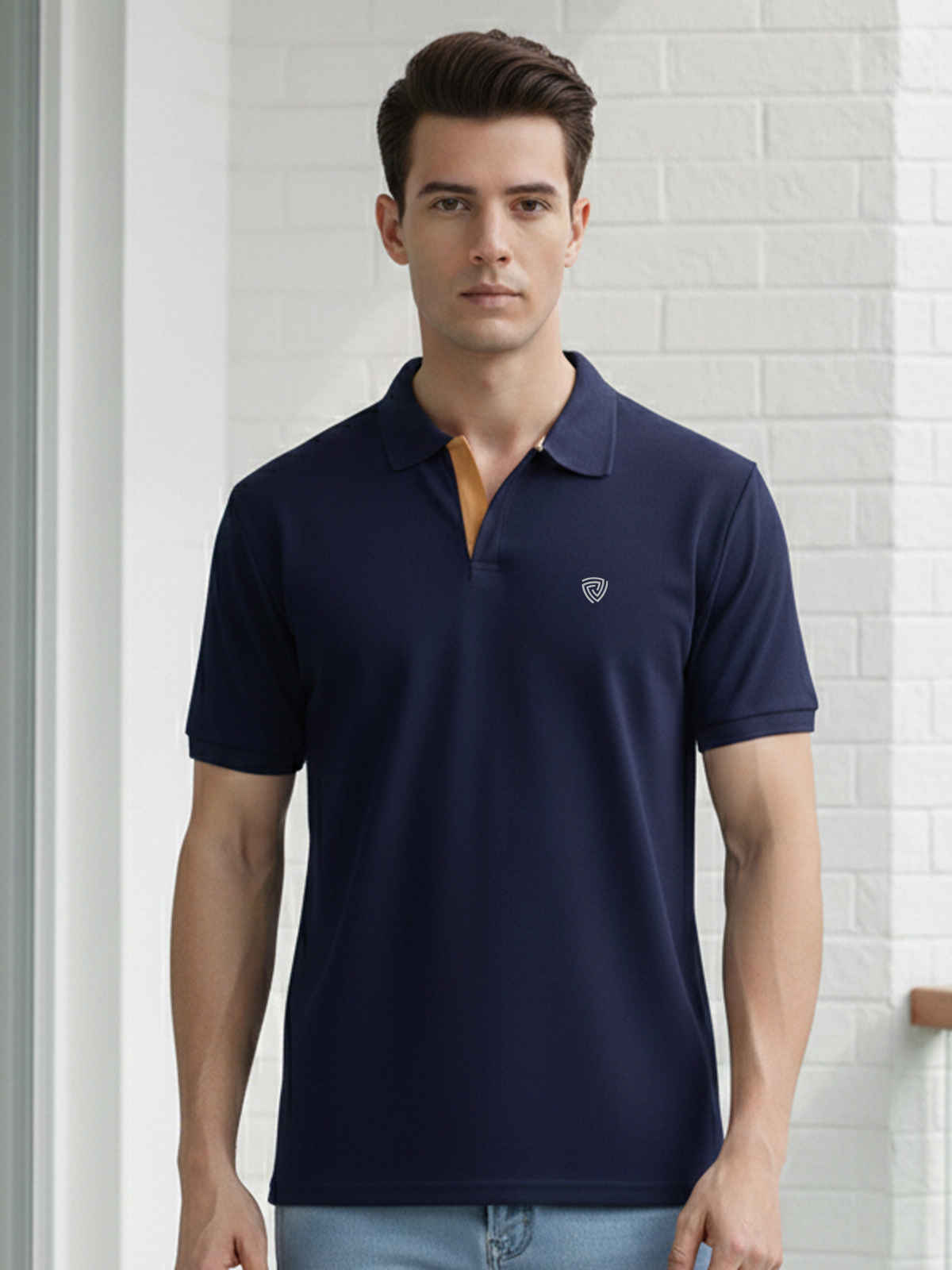 Lux Cozi Men's Solid Cotton Polo T-shirt | Ink Blue - M