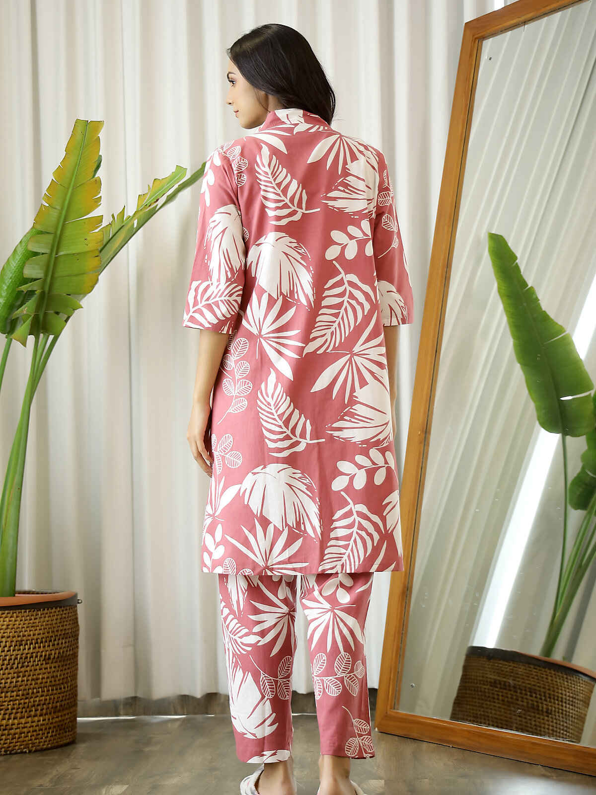 Sanskrutihomes Women's Printed Pure Cotton Night Suit | Pink - S