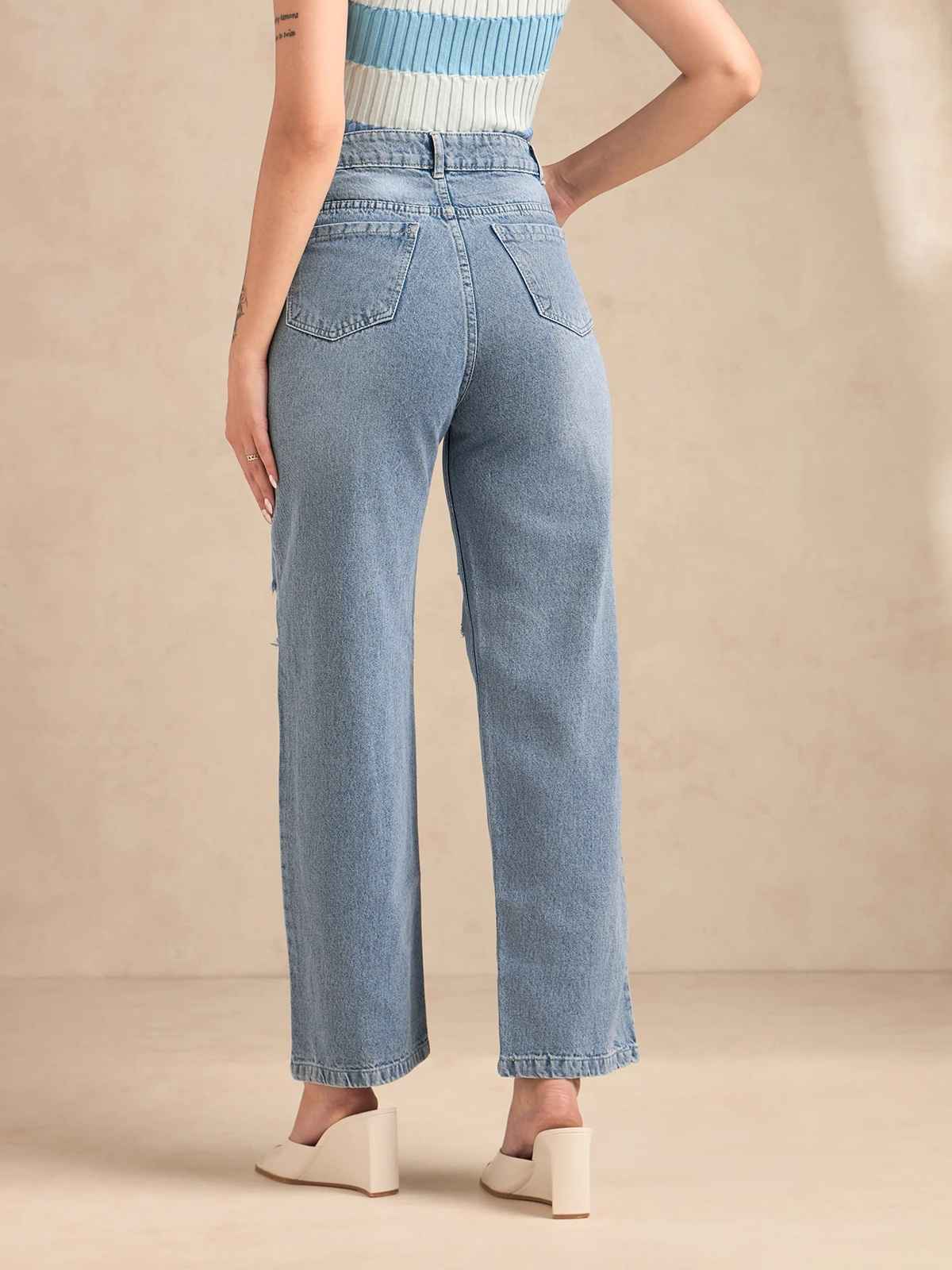 Aadvi Fashion Women's High-Rise Ripped Jeans | Light Blue - 34