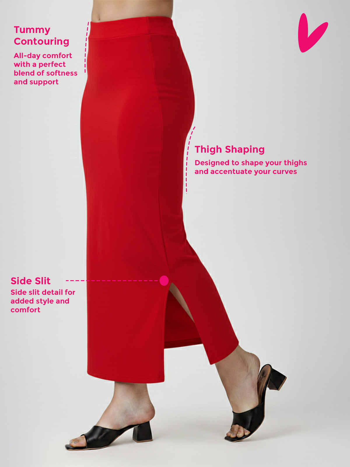 PYNK by Lux Cozi Women's Saree Shapewear | Flaunt Your Curves with Confidence | Red | Free Size