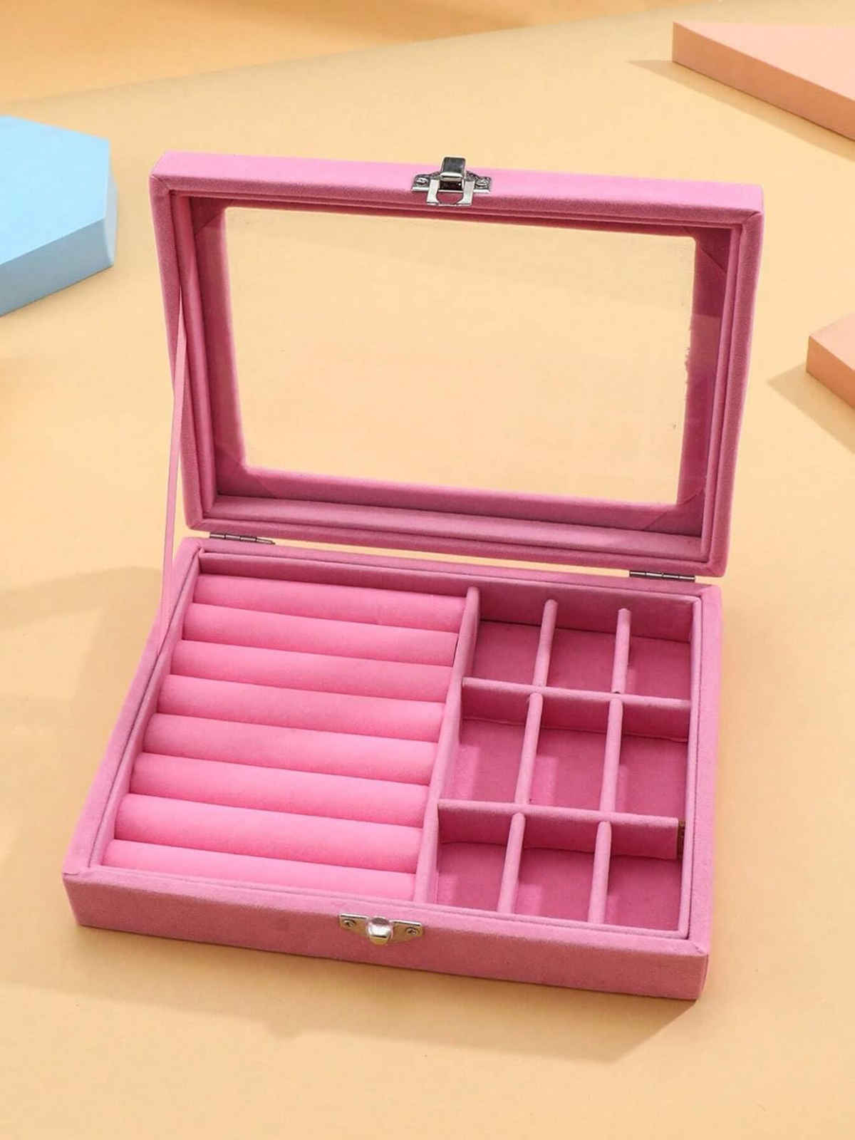 Scintillare By Sukkhi Jewellery Box Jewellery Organiser Velvet Clear Lid Jewelry Organiser|JB107112