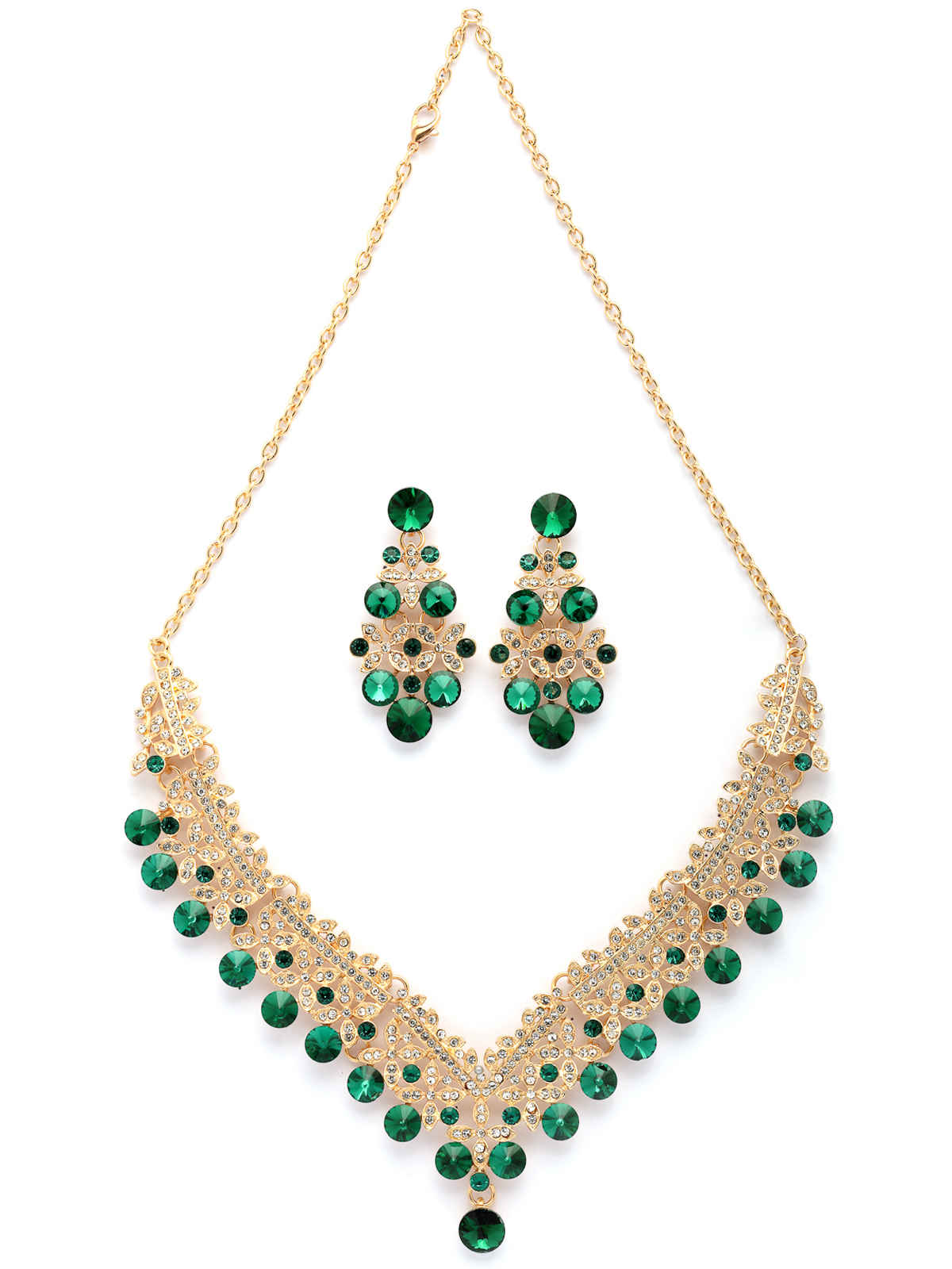 Sukkhi AD Stone Gold Plated Green Choker Necklace & Dangle Earring Jewellery Set For Women|NS107352
