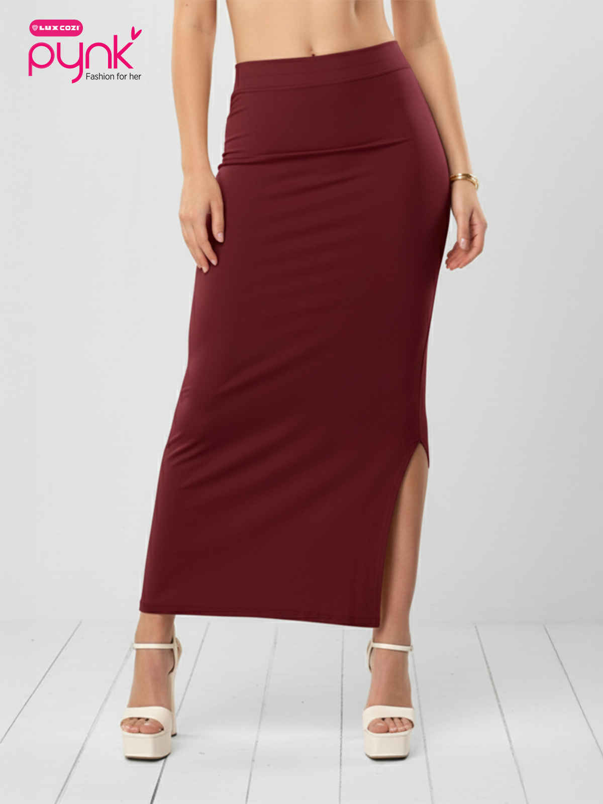 PYNK by Lux Cozi Women's Saree Shapewear | Flaunt Your Curves with Confidence | Maroon | Free Size