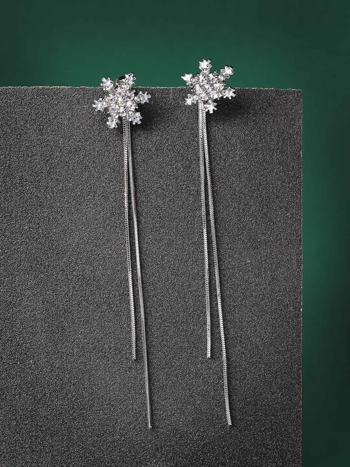 Scintillare By Sukkhi Floral Shiny Crystal Diamond Long Silver Dangle Earrings For Women | E107239