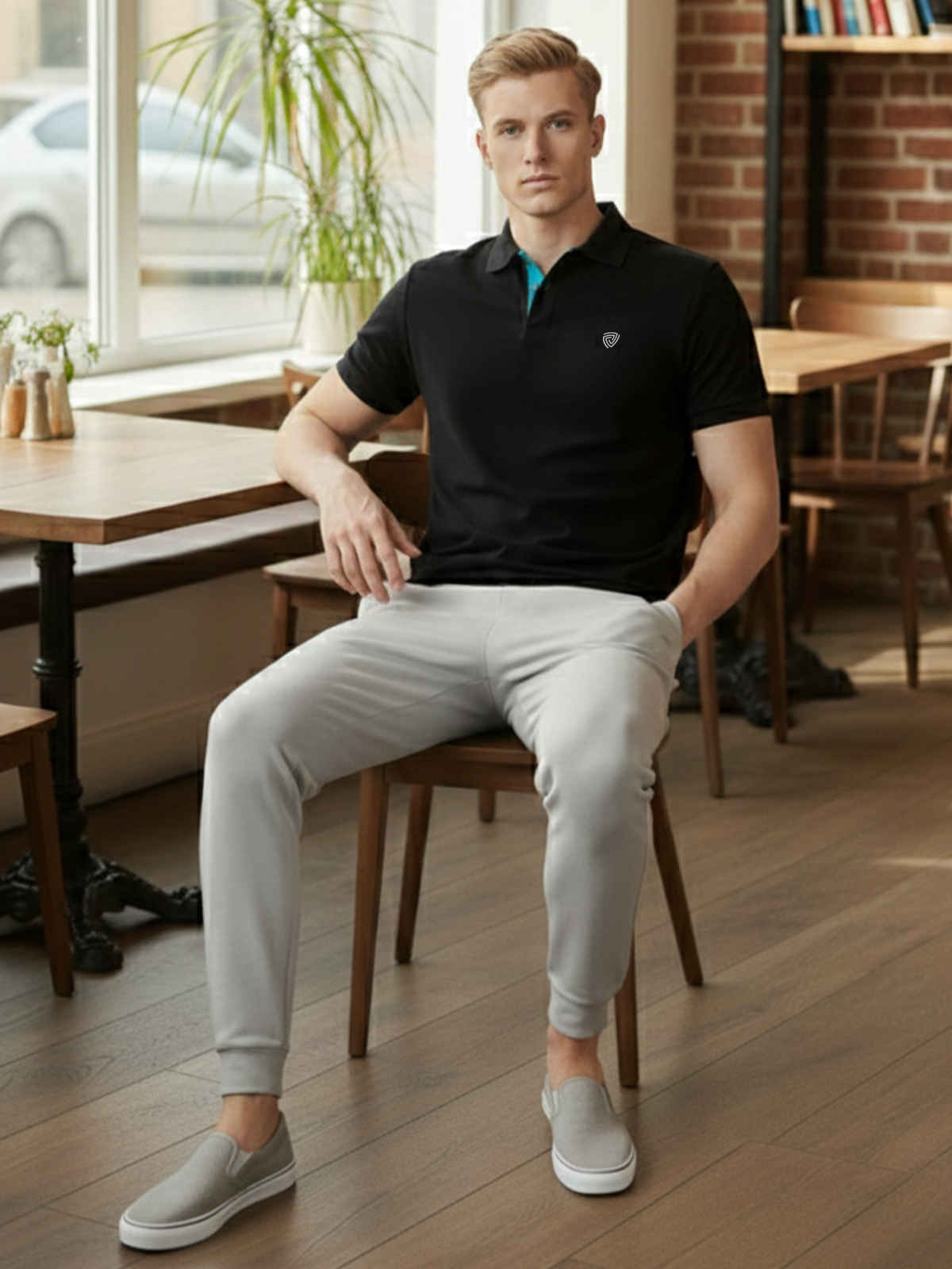 Lux Cozi Men's Solid Cotton Polo T-shirt | Black - L