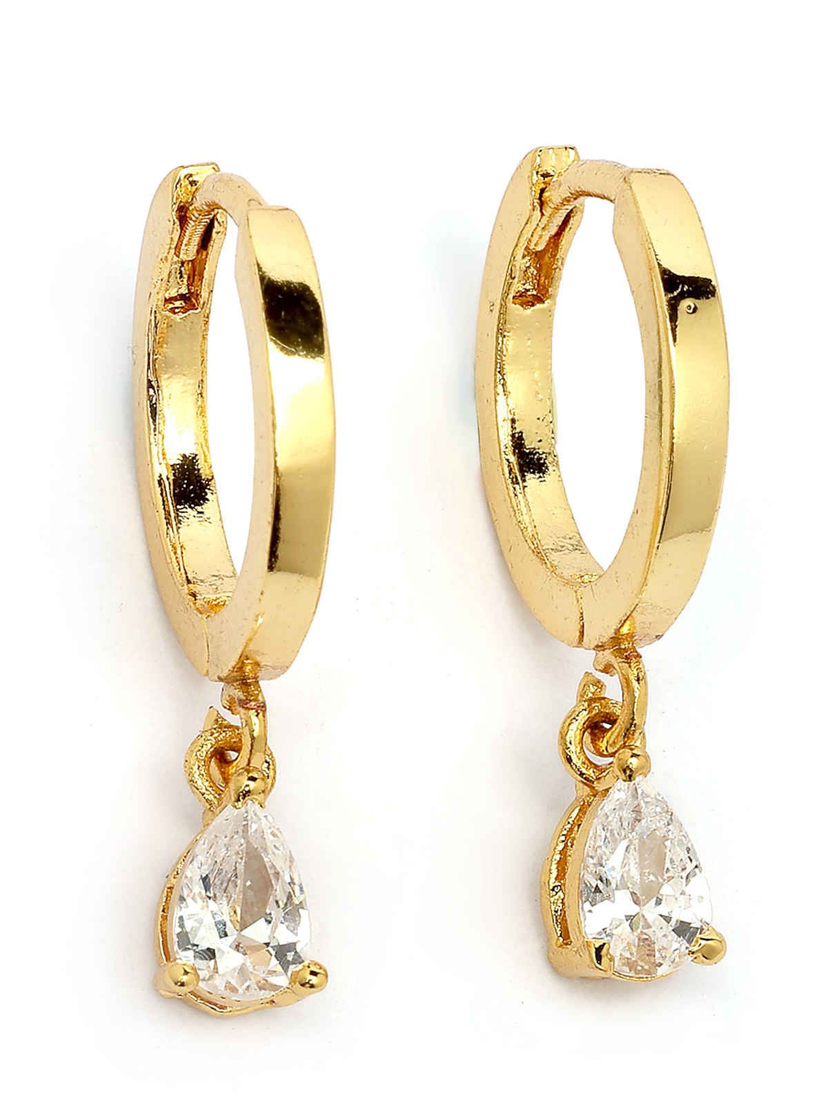 Scintillare By Sukkhi Solitaire Diamond Clip On Austrian Zirconium Drop Hoop Earrings For Women