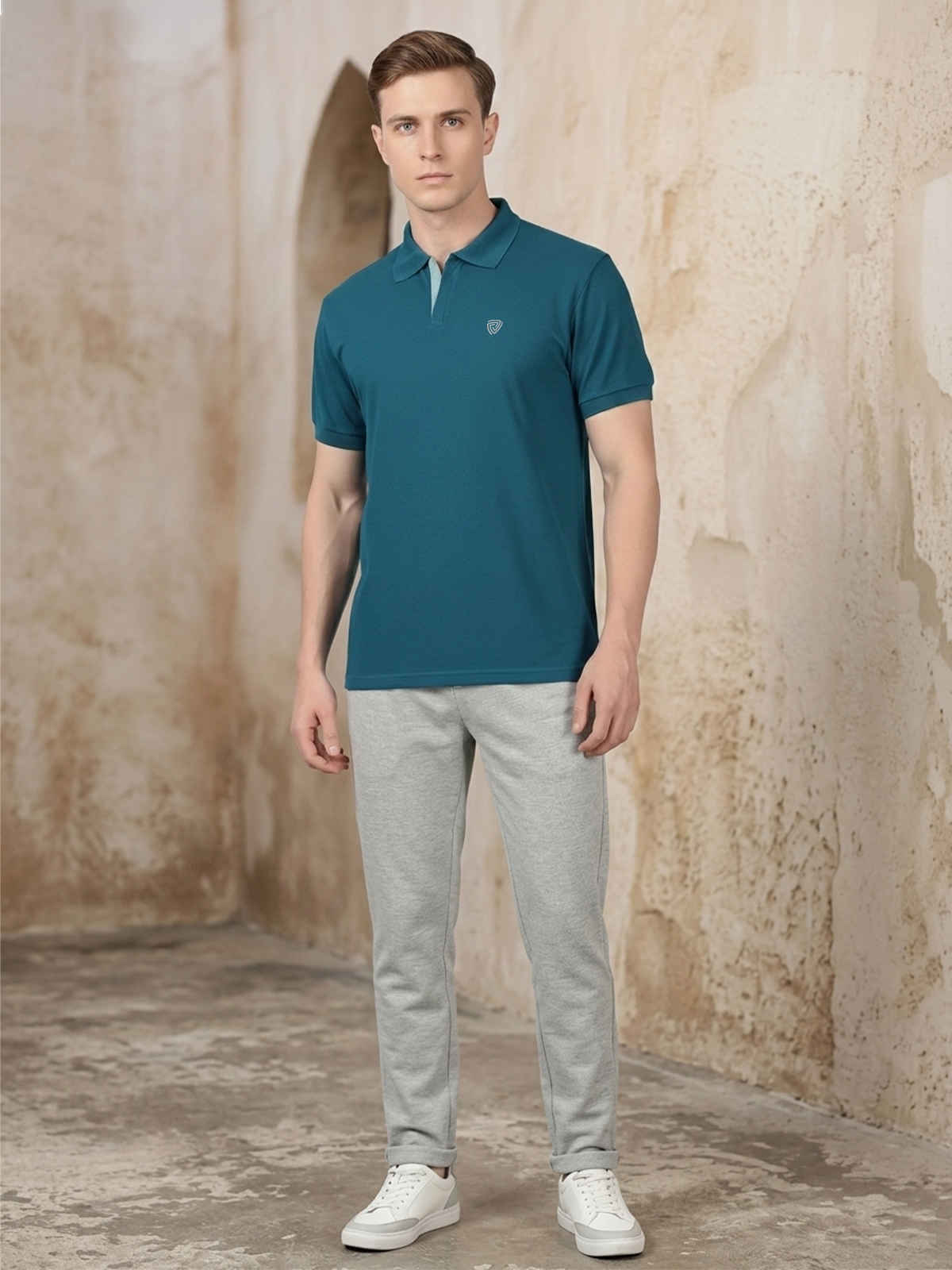 Lux Cozi Men's Solid Cotton Polo T-shirt | Emerald - M