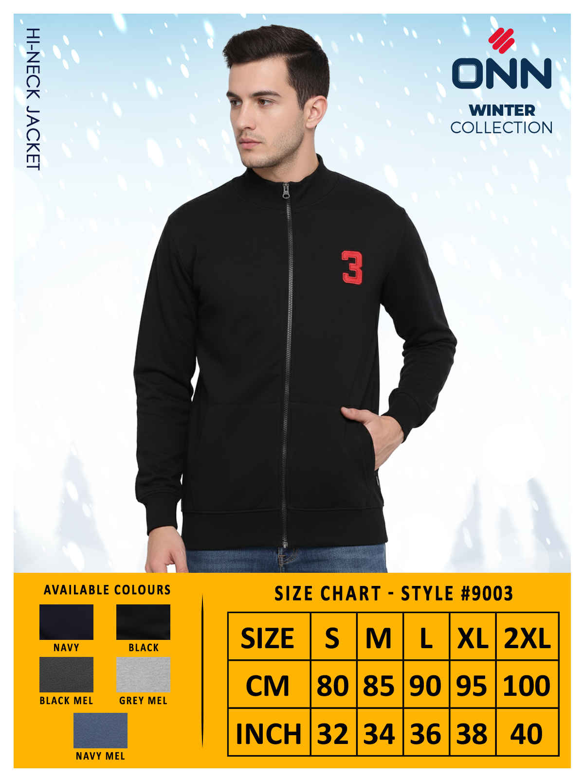 Onn Men's Premium Hi-Neck Jacket | Black - M