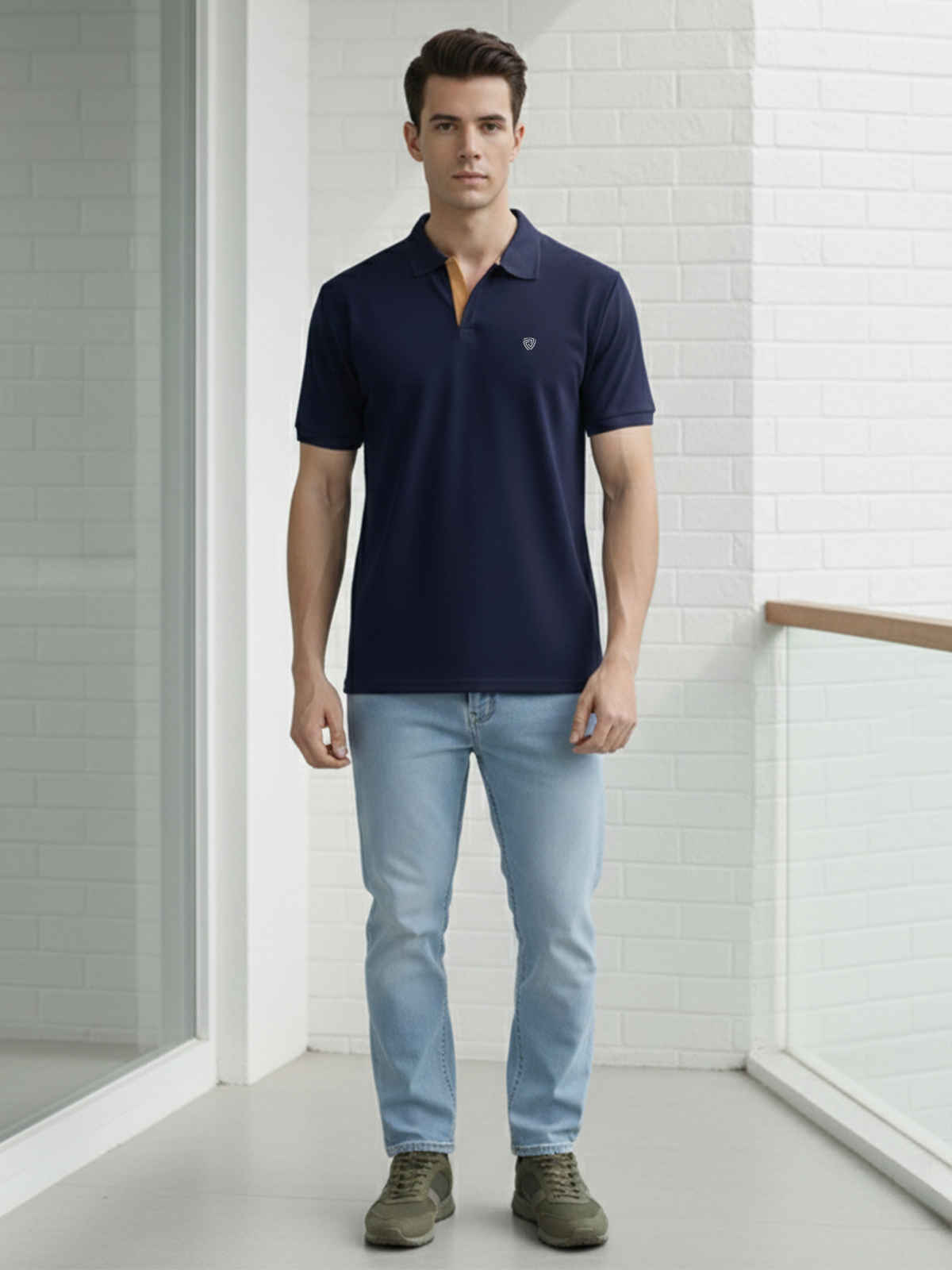 Lux Cozi Men's Solid Cotton Polo T-shirt | Ink Blue - M