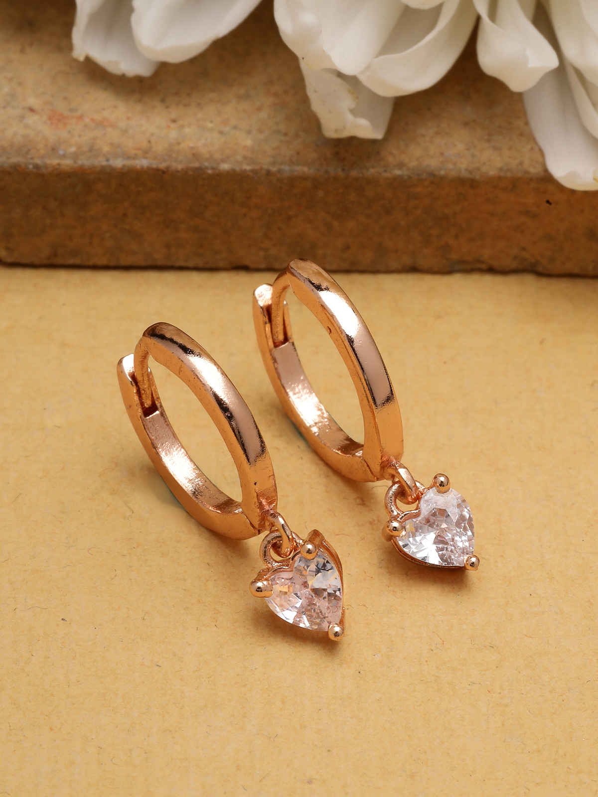 Scintillare By Sukkhi Rose Gold Plated Austrian Zirconium Drop Hoop Style Earrings For Women