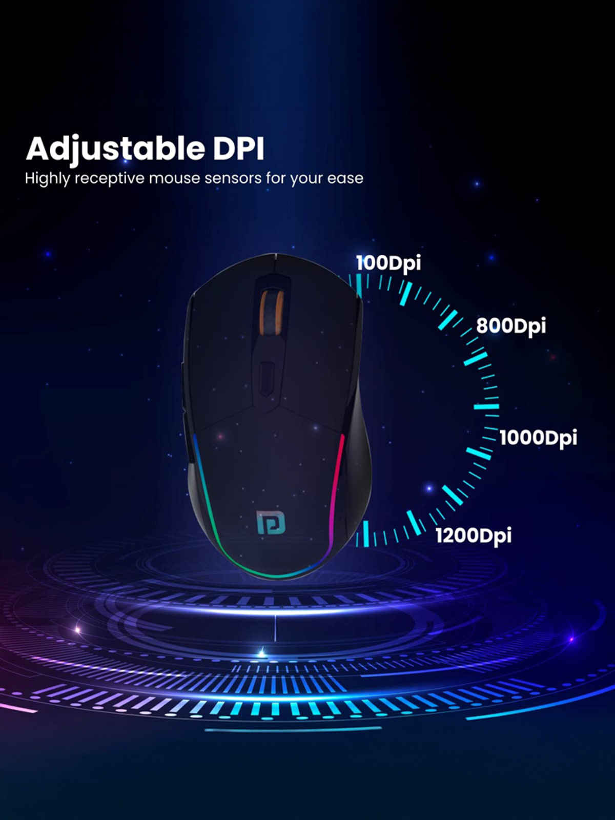 Portronics Toad One Bluetooth Mouse with 2.4 GHz & BT 5.3 Dual Wireless, 6 Buttons, Rechargeable, RGB Lights, Connect 3 Devices, Ergonomic Design for Laptop, Smartphone, Tablet - Black