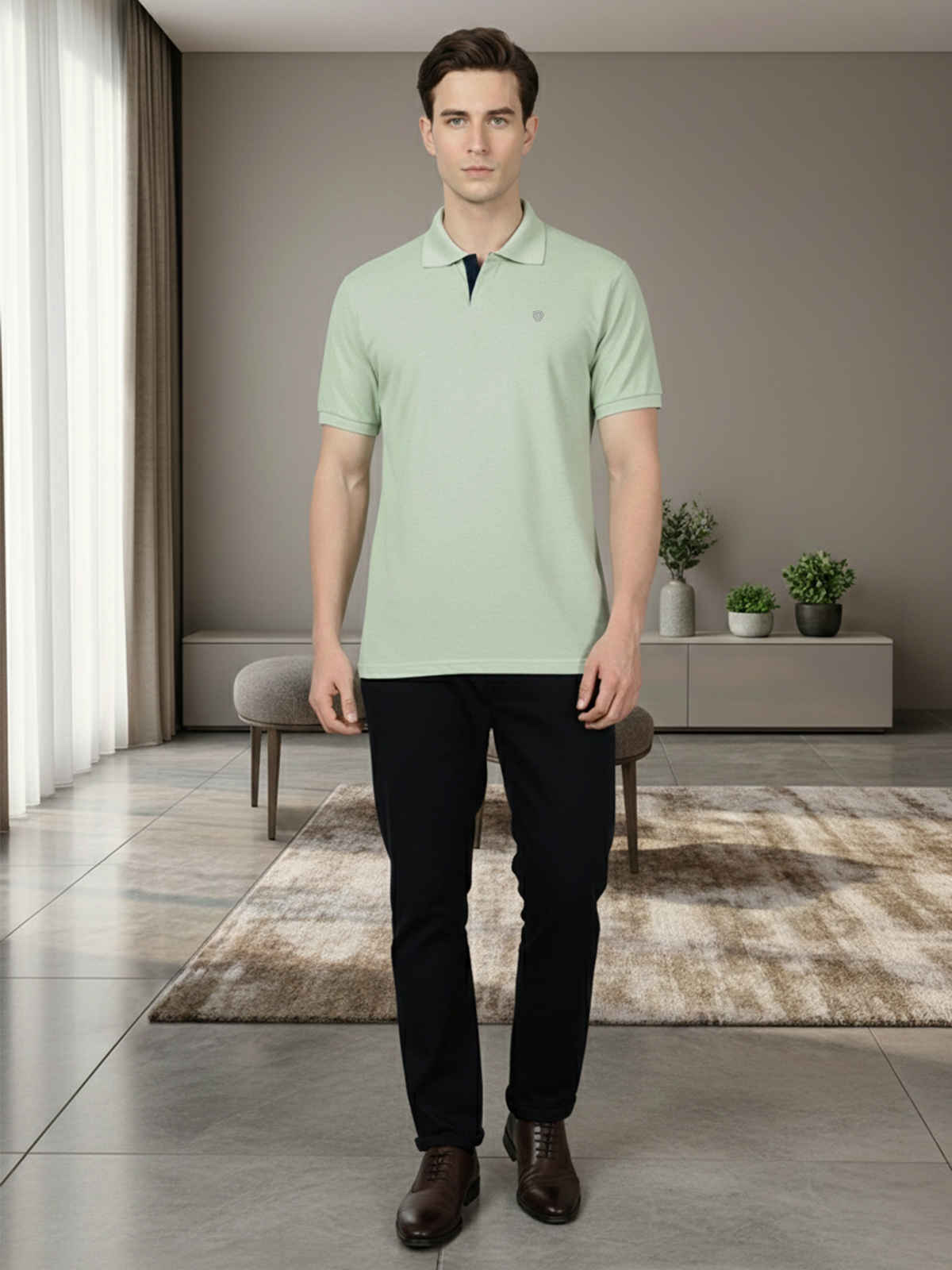 Lux Cozi Men's Solid Cotton Polo T-shirt | Mint Green - S