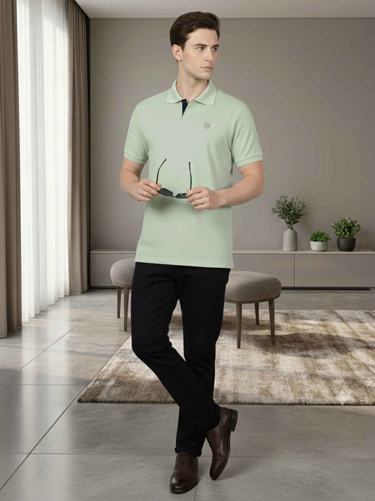 Lux Cozi Men's Solid Cotton Polo T-shirt | Mint Green - S