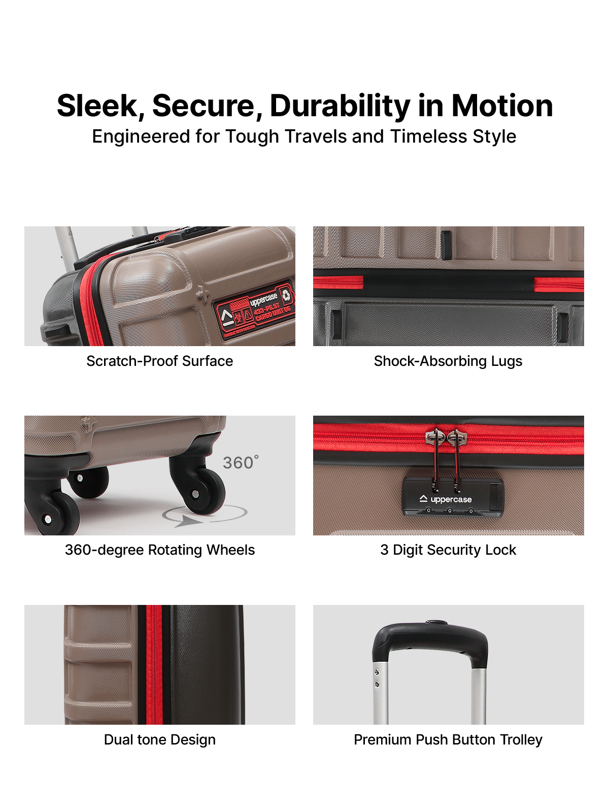 Uppercase Solid Polycarbonate 125 L Retractable Hard Luggage Trolley Bag | Taupe - S
