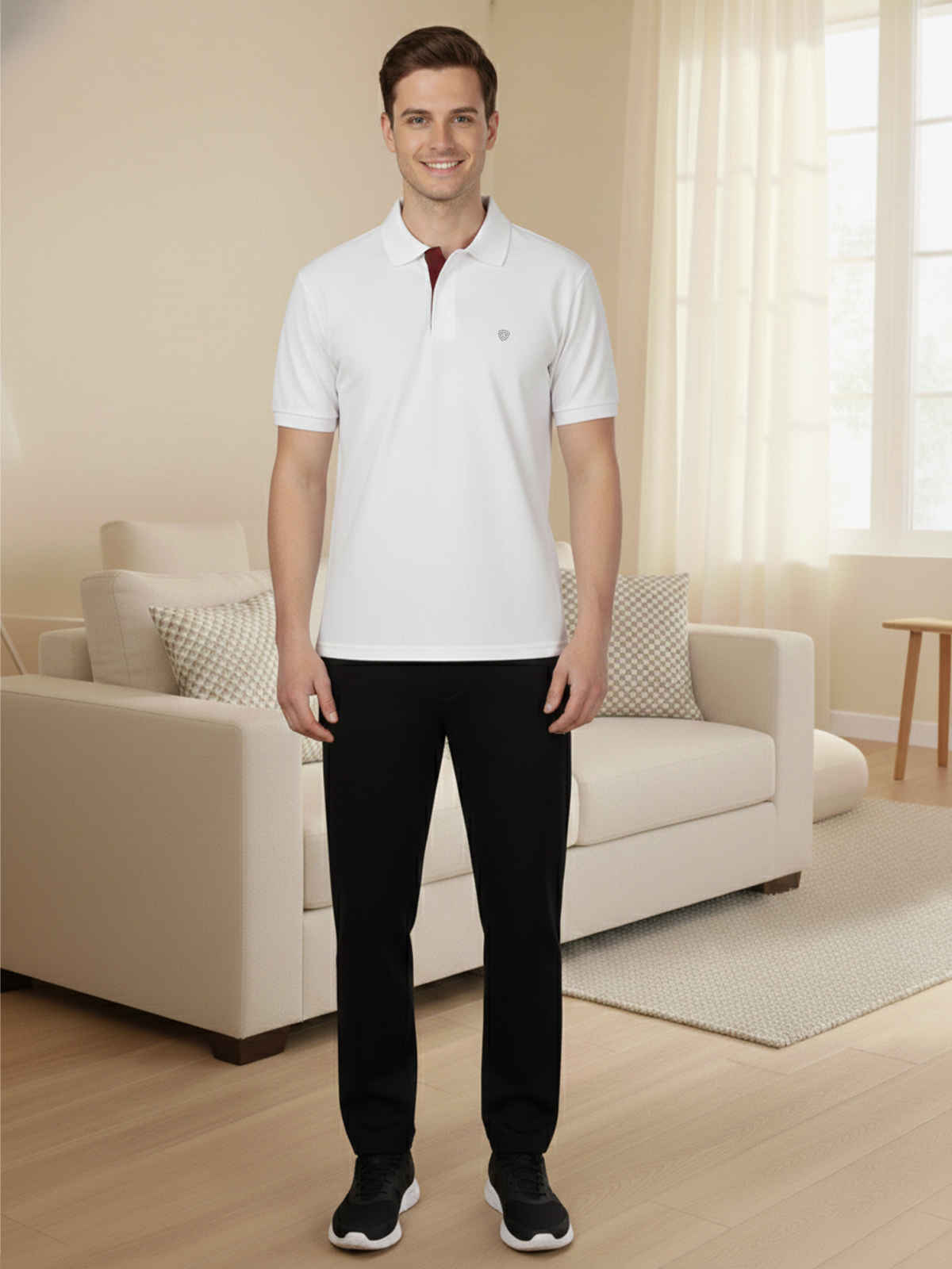 Lux Cozi Men's Solid Cotton Polo T-shirt | White - M