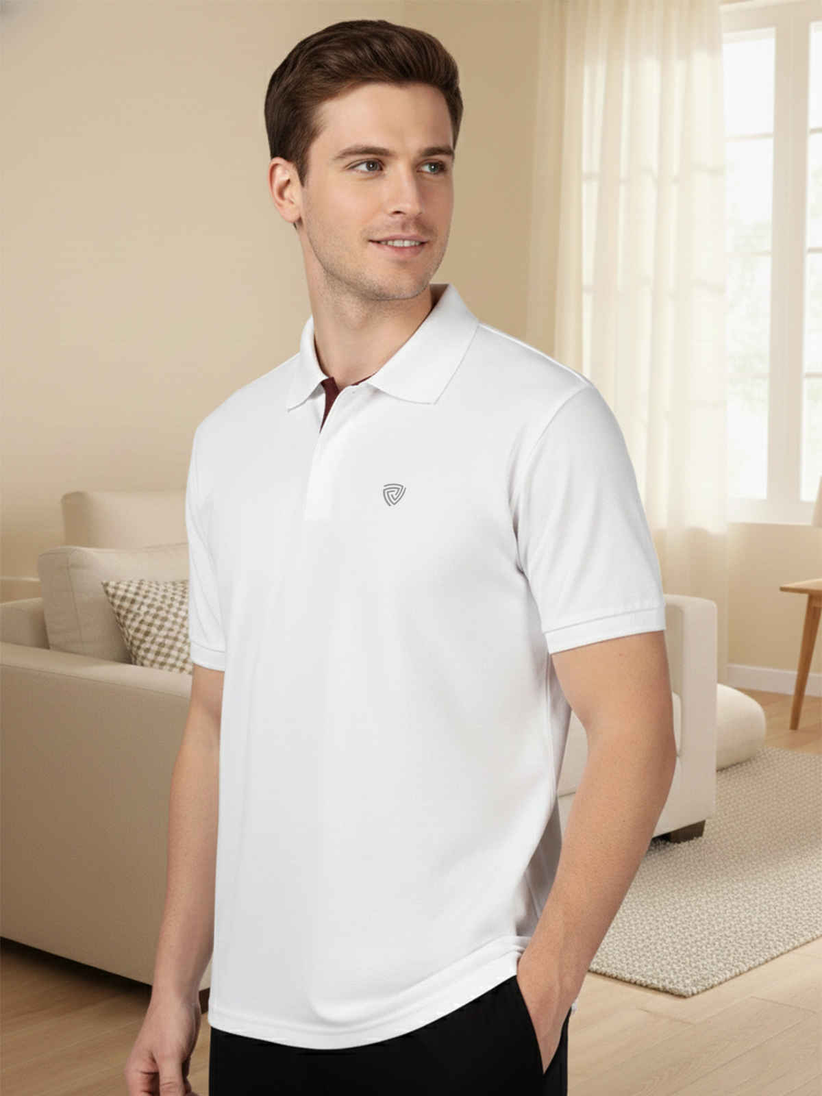Lux Cozi Men's Solid Cotton Polo T-shirt | White - M