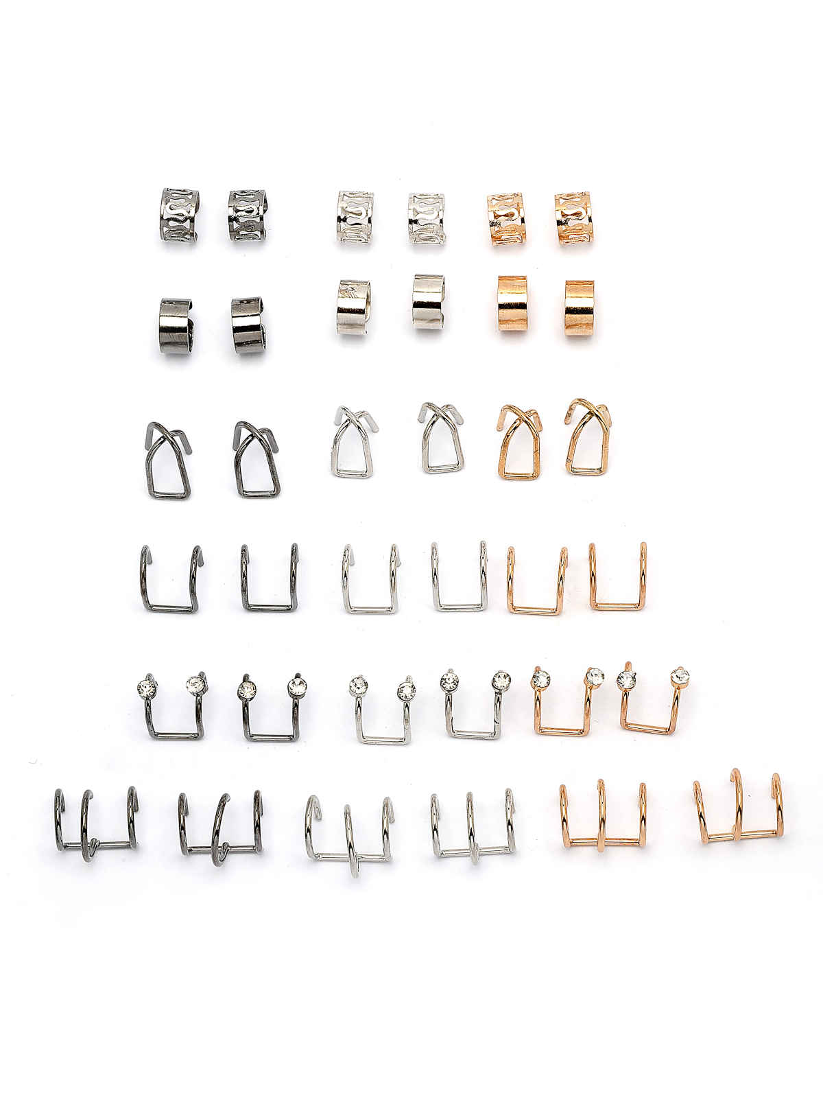 Scintillare By Sukkhi Gold Silver Black Color Multi Style Clip On Ear Cuff Combo Earrings For Women