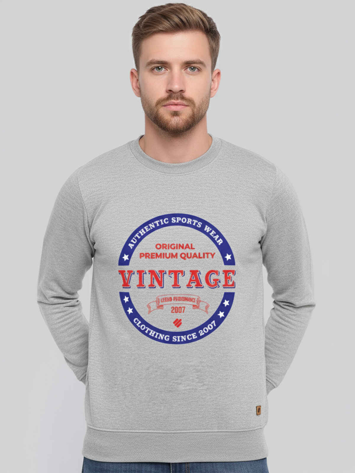 Onn Men's Ultra-Soft Printed Sweatshirt | Grey Melange - 2XL