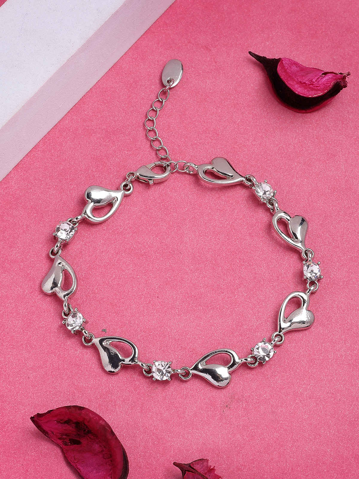 Scintillare By Sukkhi Crystal Stone with Platinum Plated Heart Shaped Bracelet Jewellery For Women