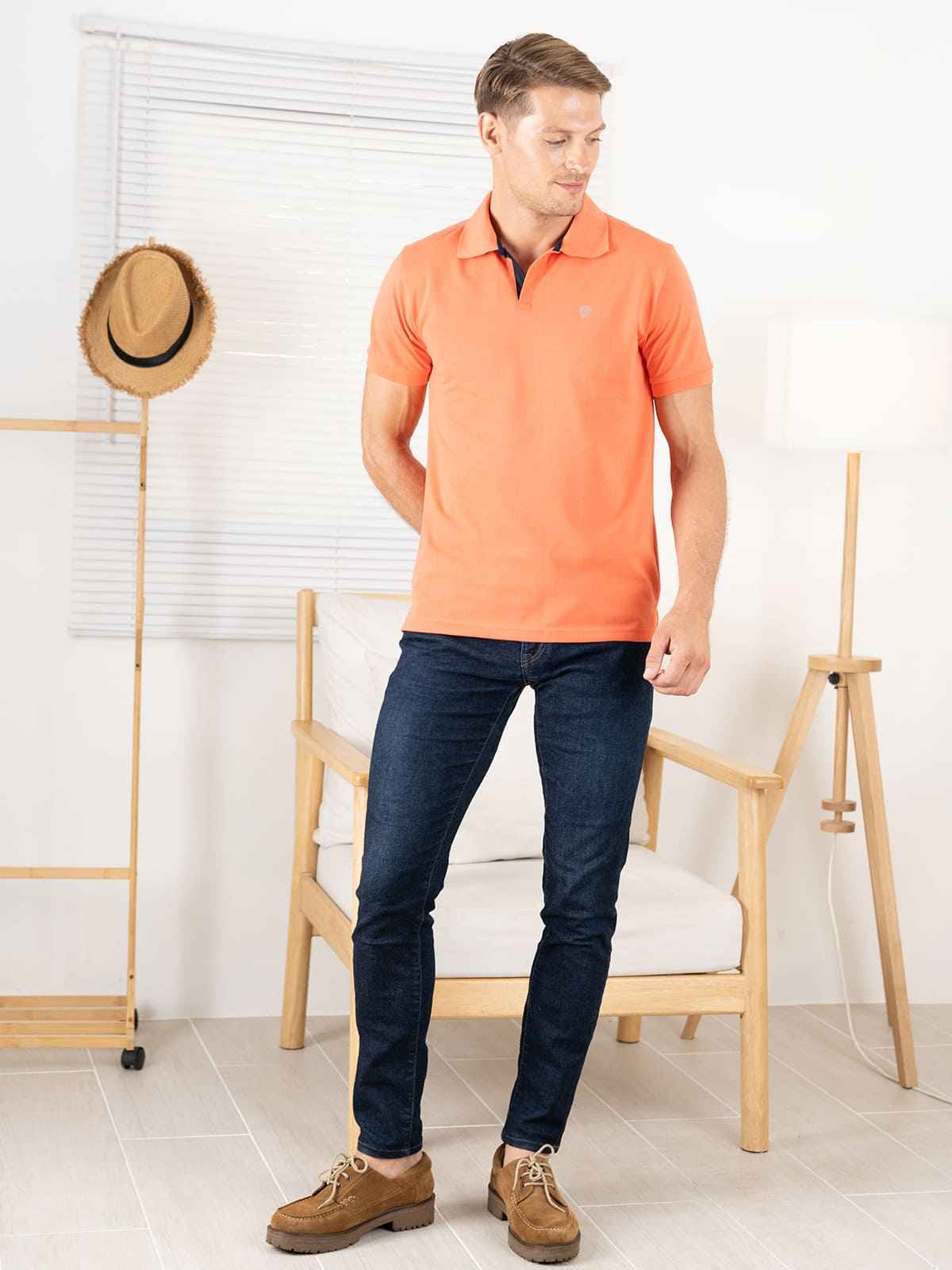 Lux Cozi Men's Cotton Polo T-Shirt, Apricat, XL