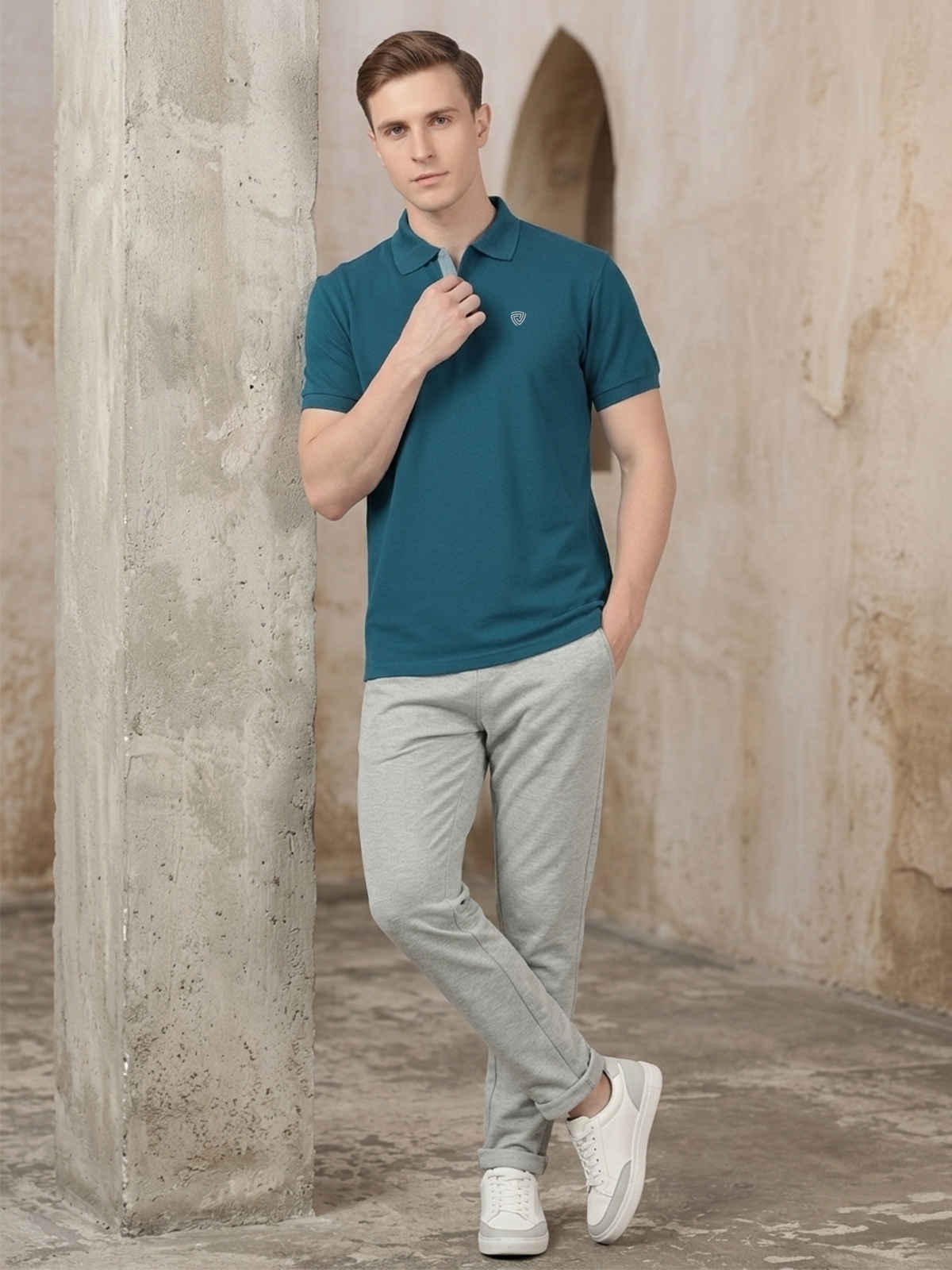 Lux Cozi Men's Solid Cotton Polo T-shirt | Emerald - M