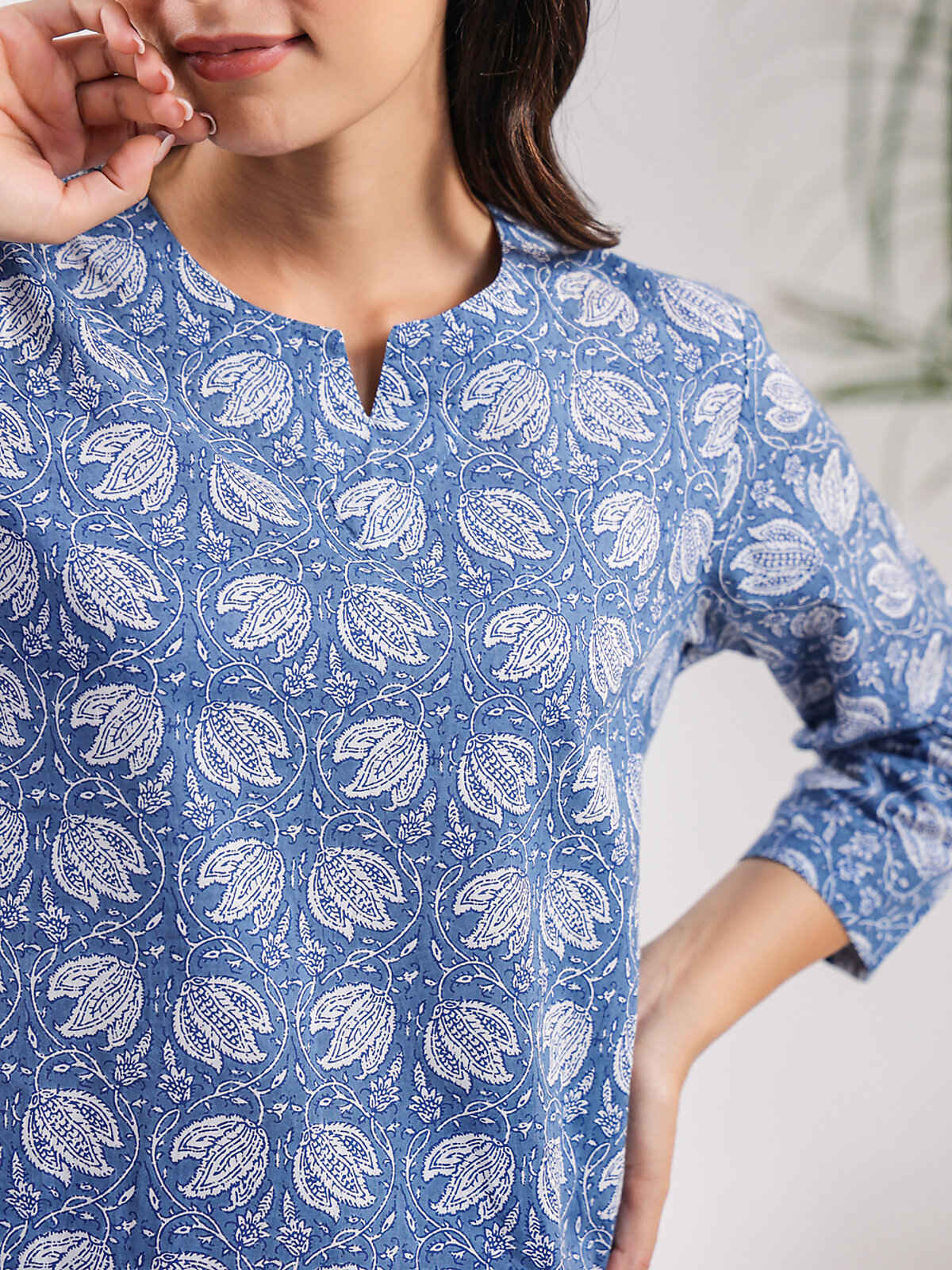 Sanskrutihomes Printed Pure Cotton Night Suit | Blue - S